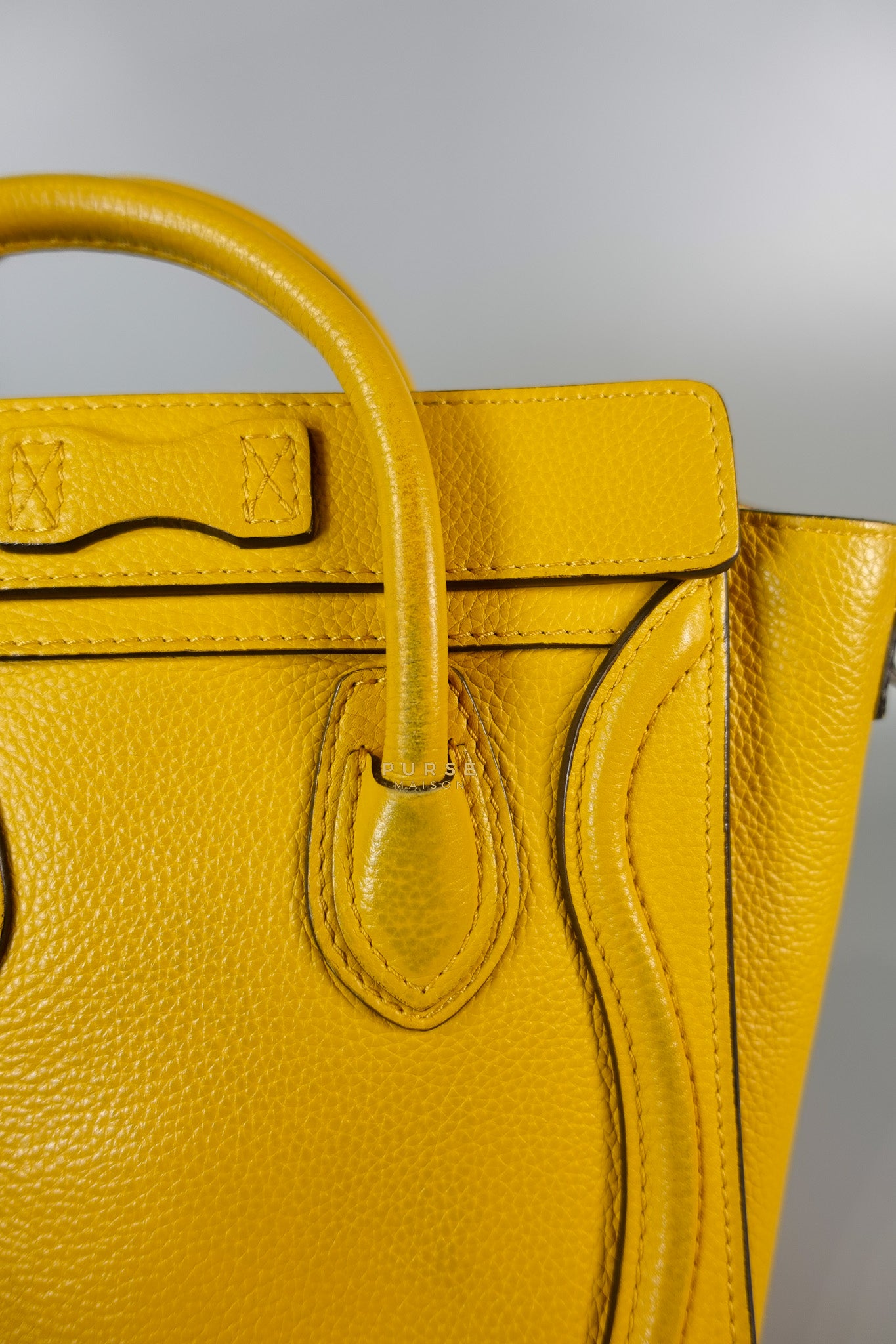 Nano Luggage Yellow Drummed Calfskin Leather Handbag | Purse Maison Luxury Bags Shop