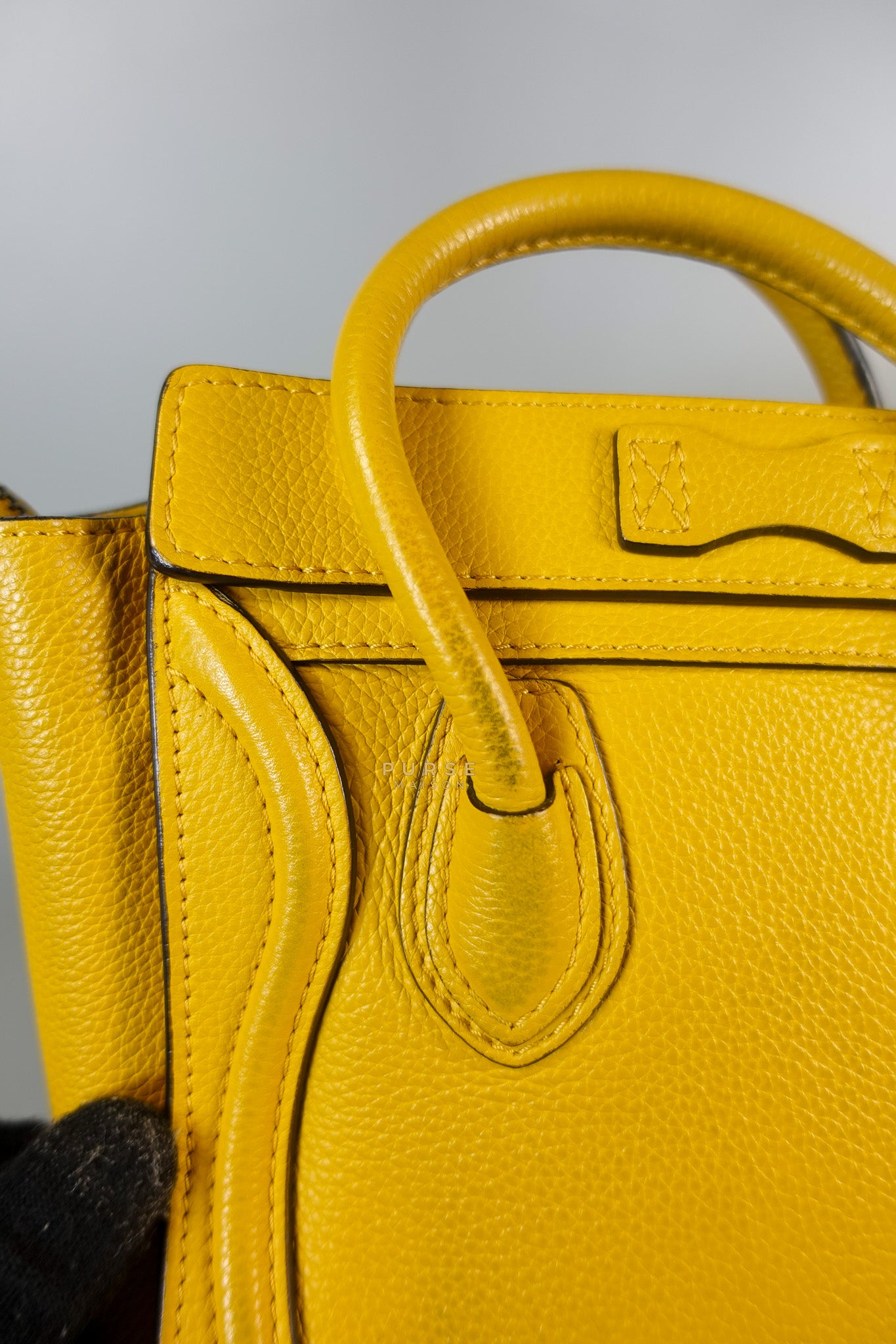 Nano Luggage Yellow Drummed Calfskin Leather Handbag | Purse Maison Luxury Bags Shop