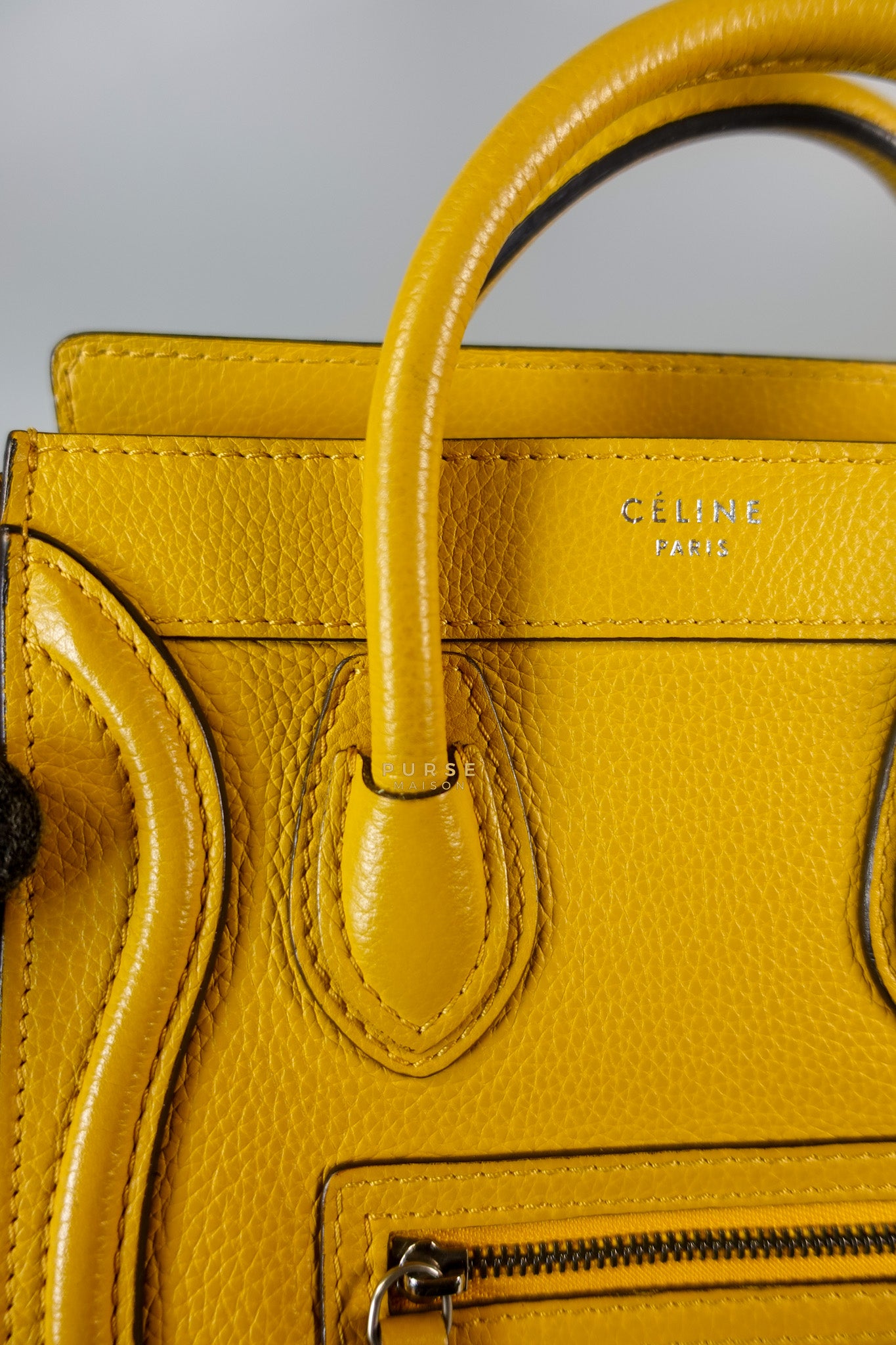 Nano Luggage Yellow Drummed Calfskin Leather Handbag | Purse Maison Luxury Bags Shop