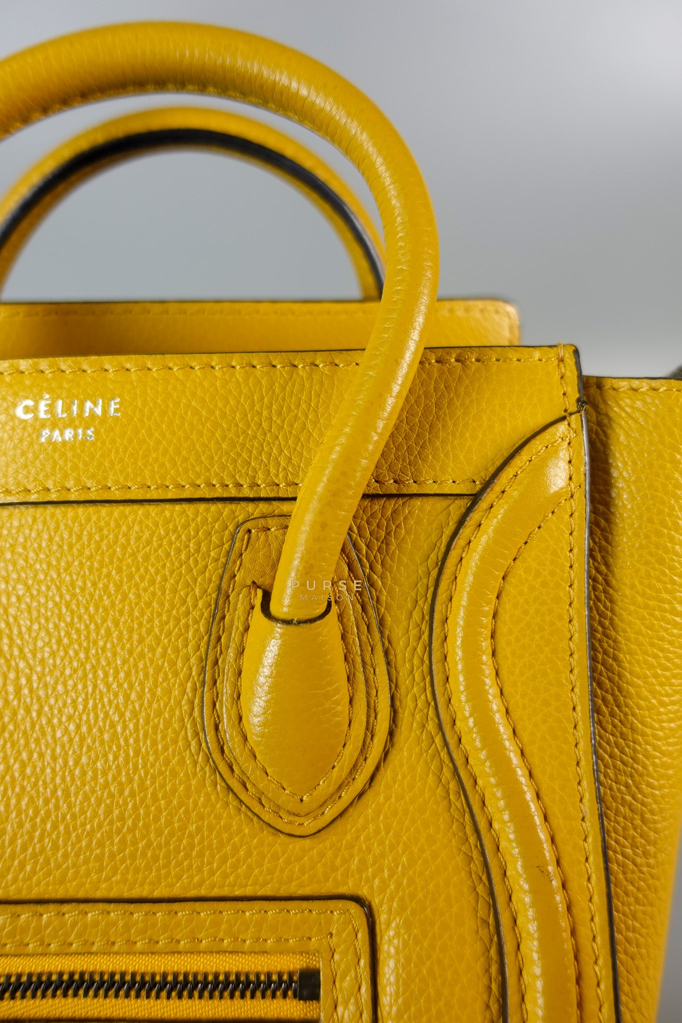Nano Luggage Yellow Drummed Calfskin Leather Handbag | Purse Maison Luxury Bags Shop
