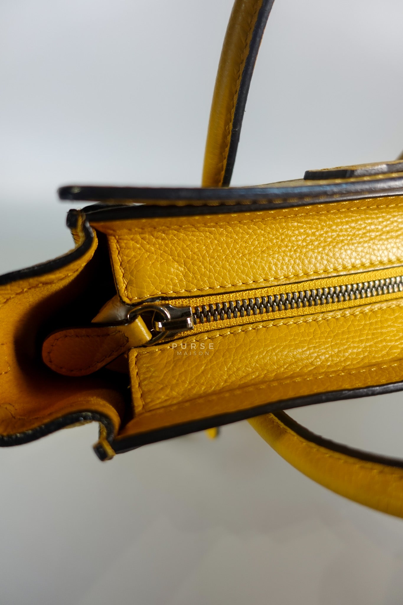 Nano Luggage Yellow Drummed Calfskin Leather Handbag | Purse Maison Luxury Bags Shop