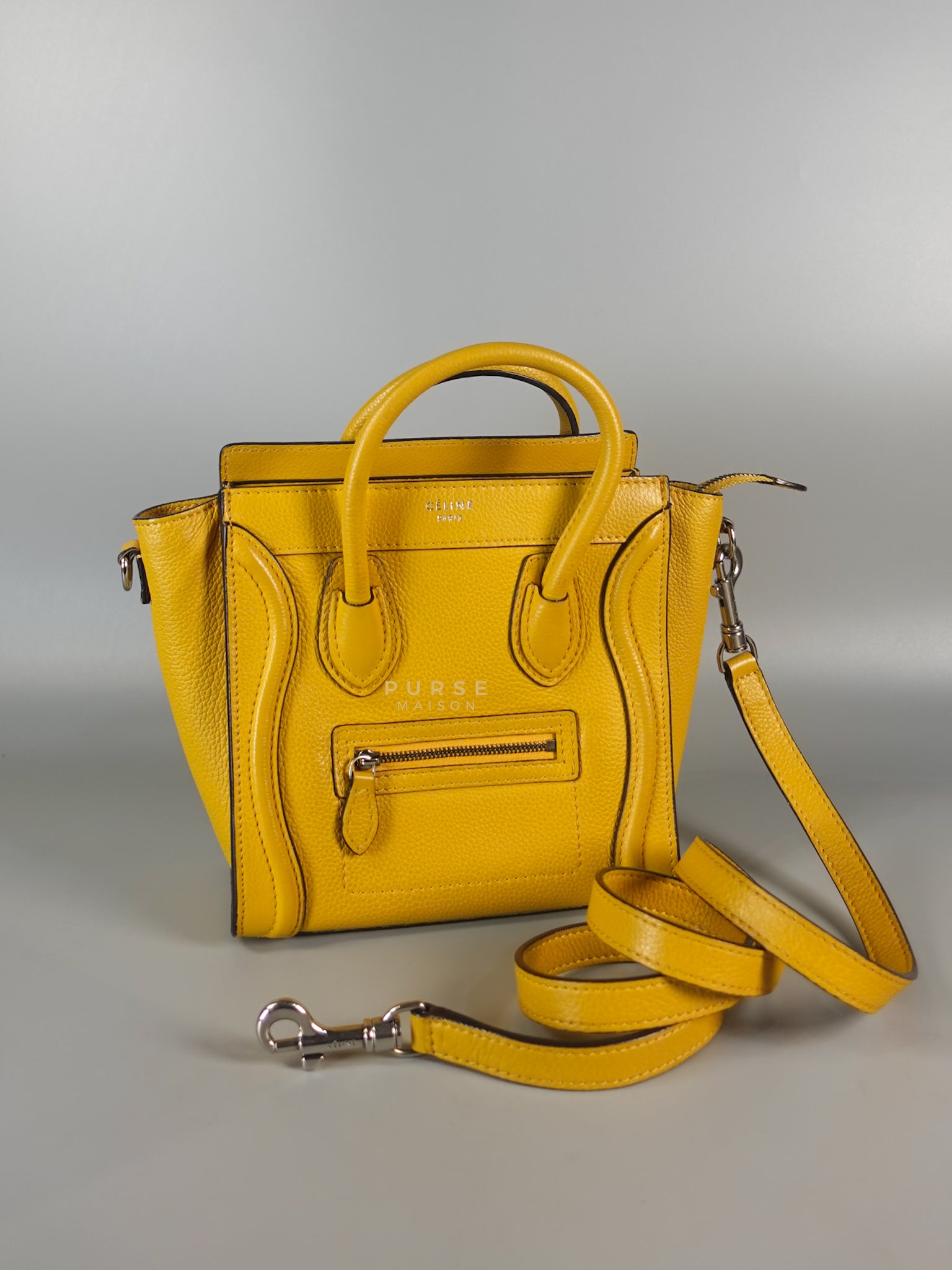 Nano Luggage Yellow Drummed Calfskin Leather Handbag | Purse Maison Luxury Bags Shop