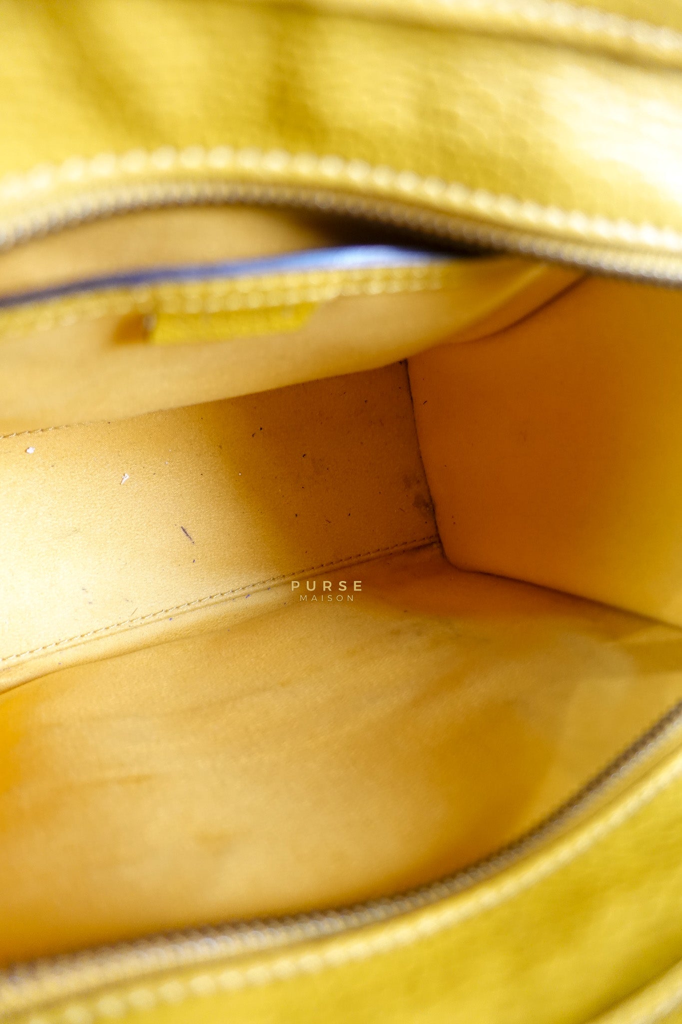 Nano Luggage Yellow Drummed Calfskin Leather Handbag | Purse Maison Luxury Bags Shop