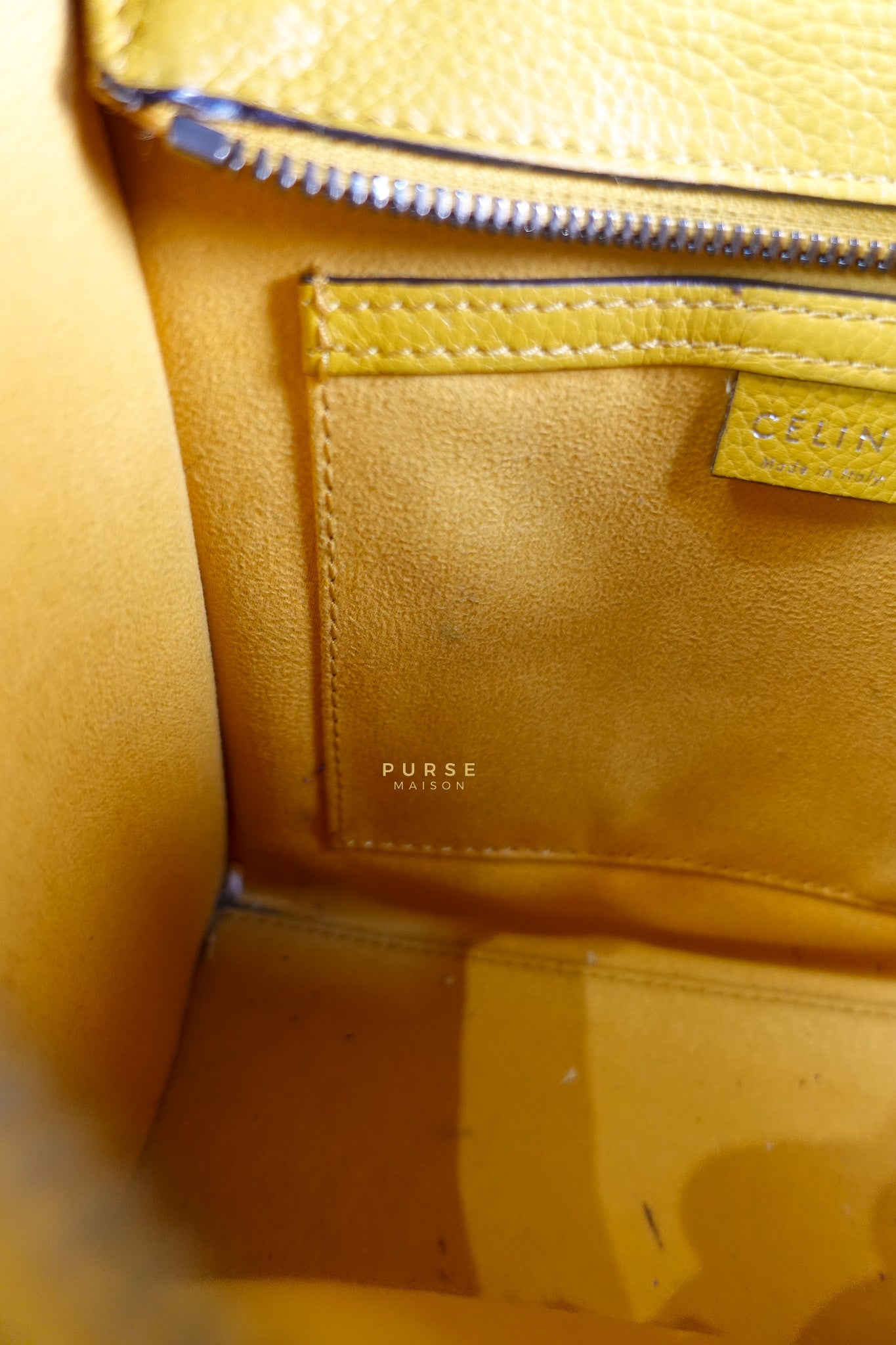 Nano Luggage Yellow Drummed Calfskin Leather Handbag | Purse Maison Luxury Bags Shop