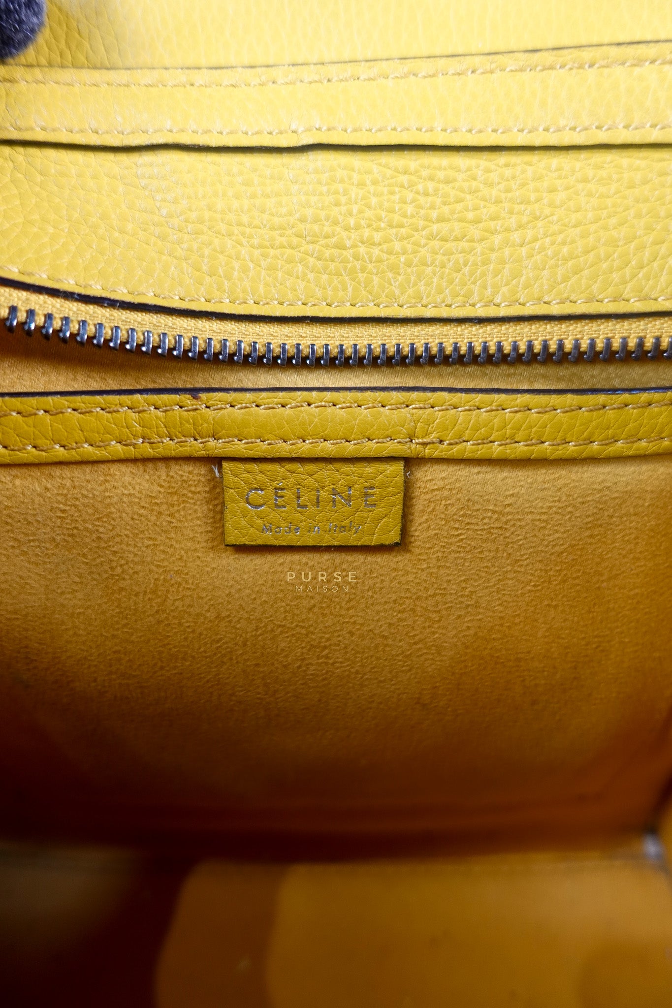 Nano Luggage Yellow Drummed Calfskin Leather Handbag | Purse Maison Luxury Bags Shop