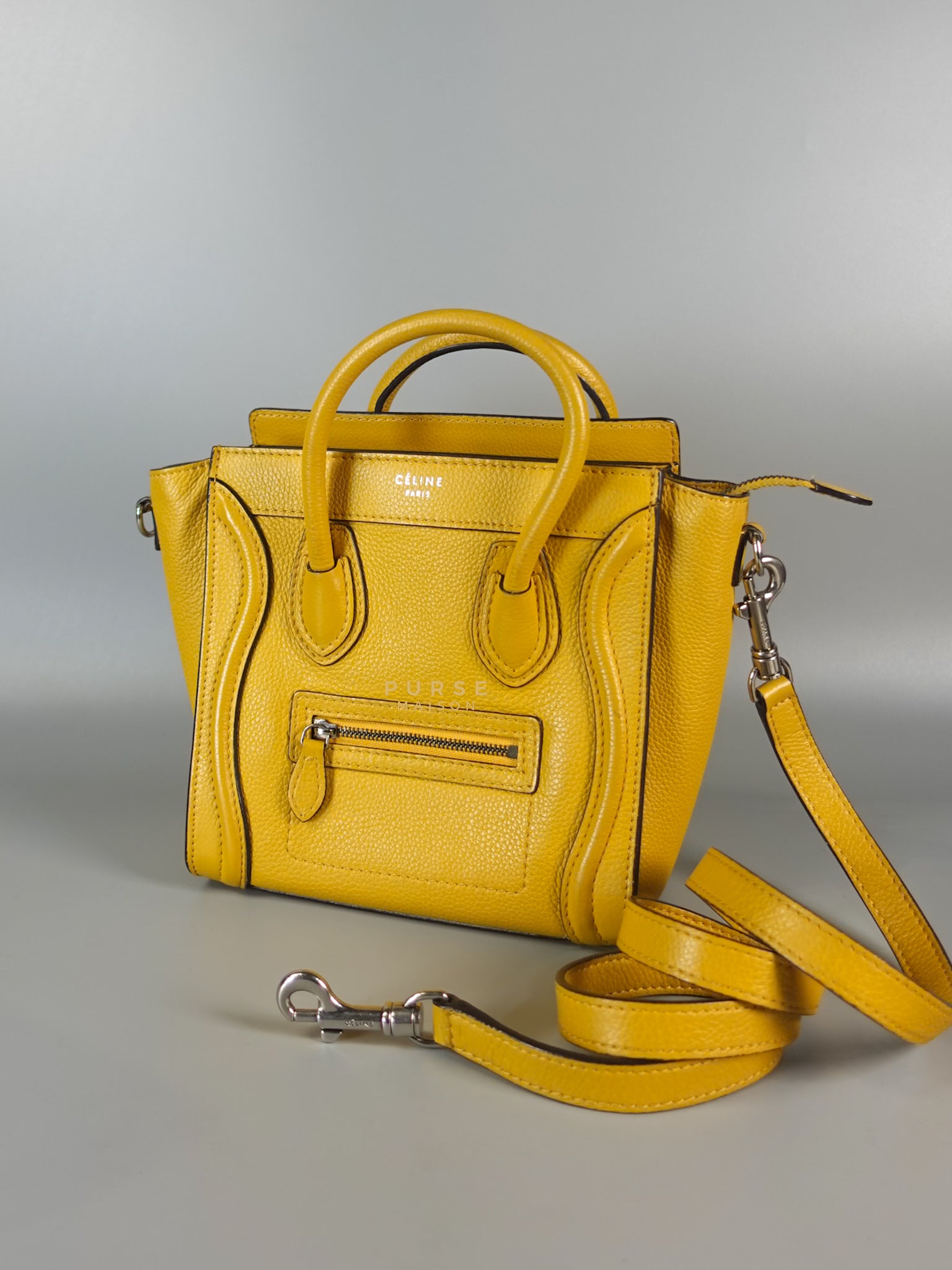 Nano Luggage Yellow Drummed Calfskin Leather Handbag | Purse Maison Luxury Bags Shop