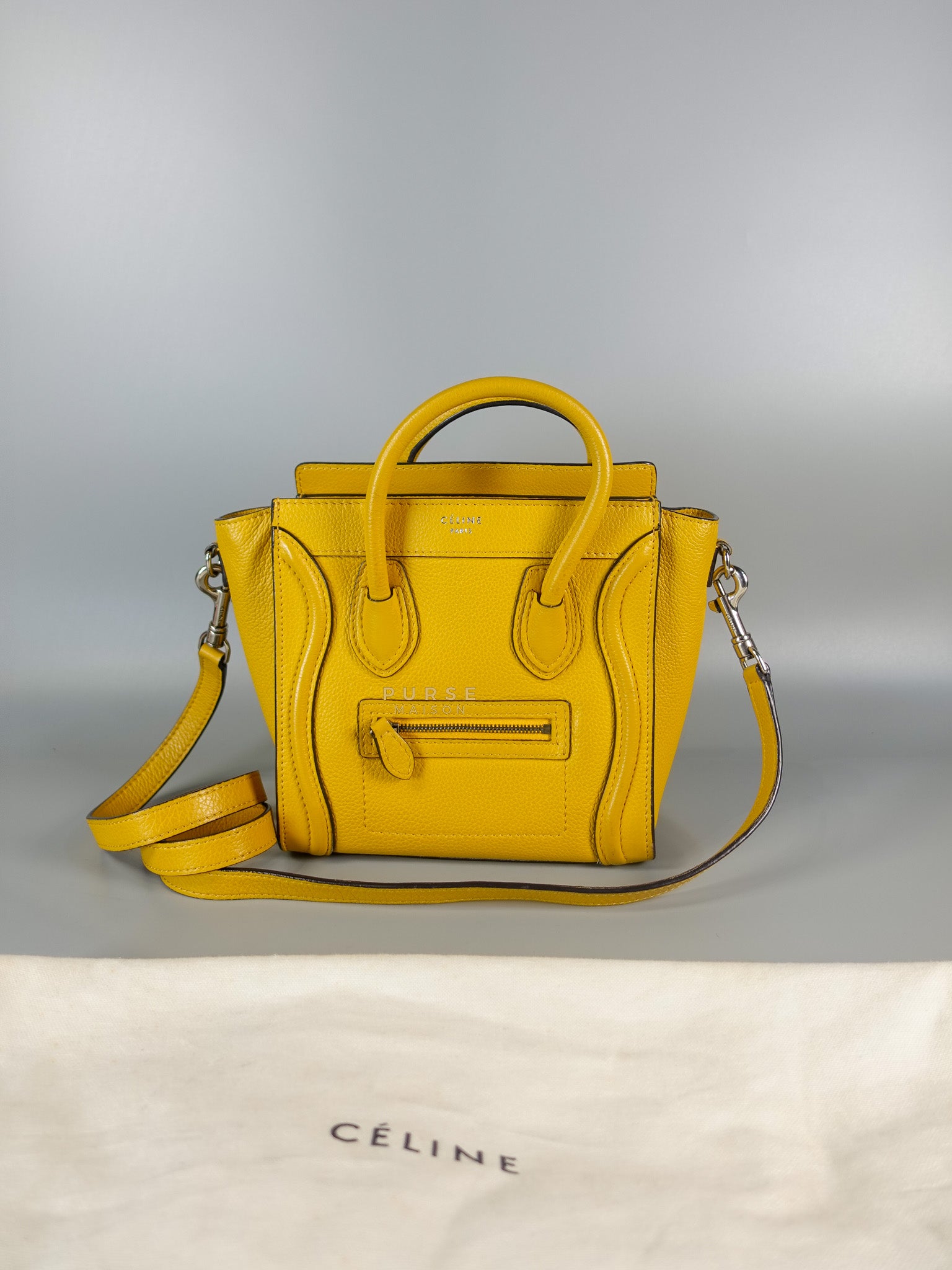 Nano Luggage Yellow Drummed Calfskin Leather Handbag | Purse Maison Luxury Bags Shop
