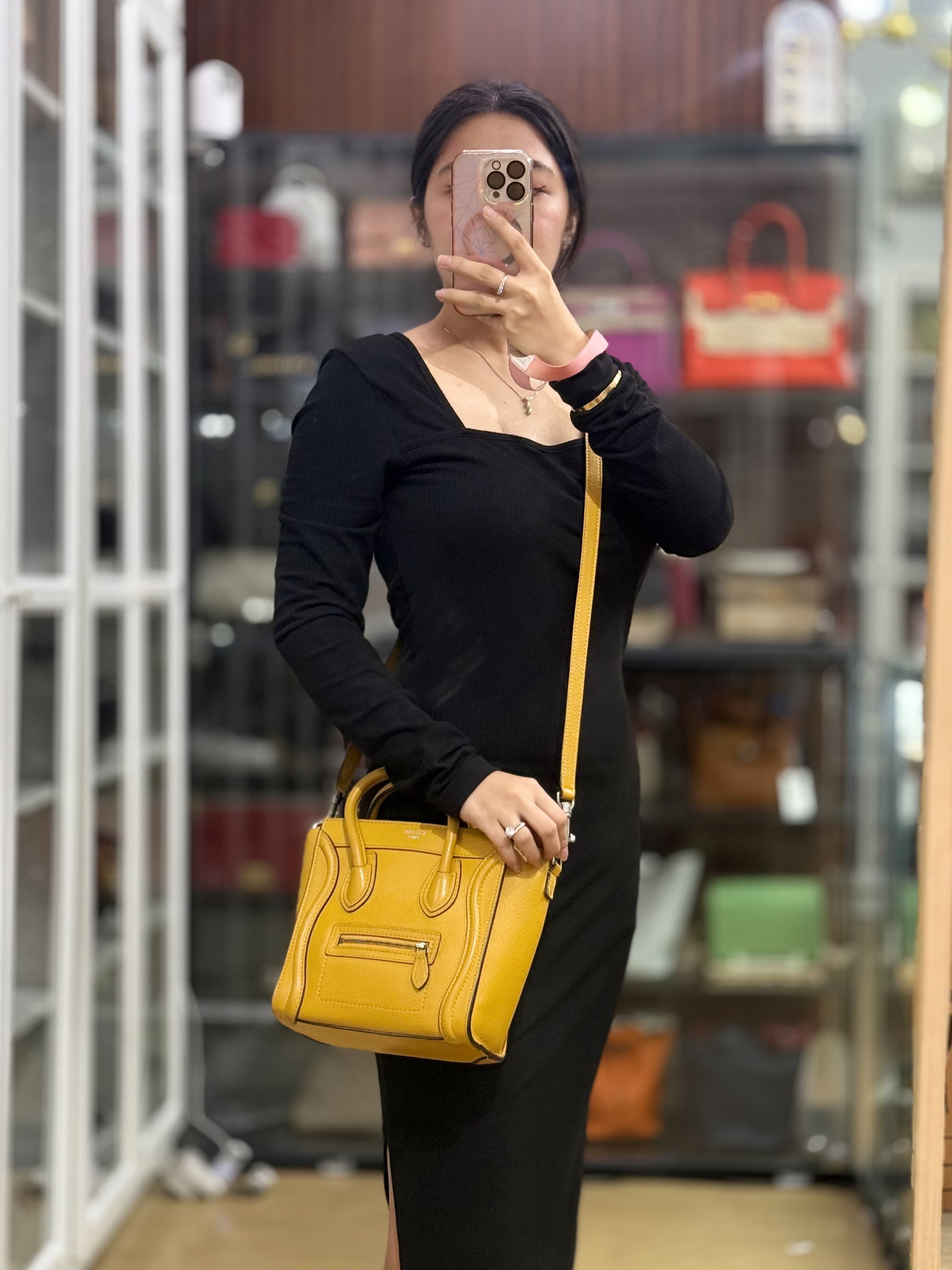 Nano Luggage Yellow Drummed Calfskin Leather Handbag | Purse Maison Luxury Bags Shop