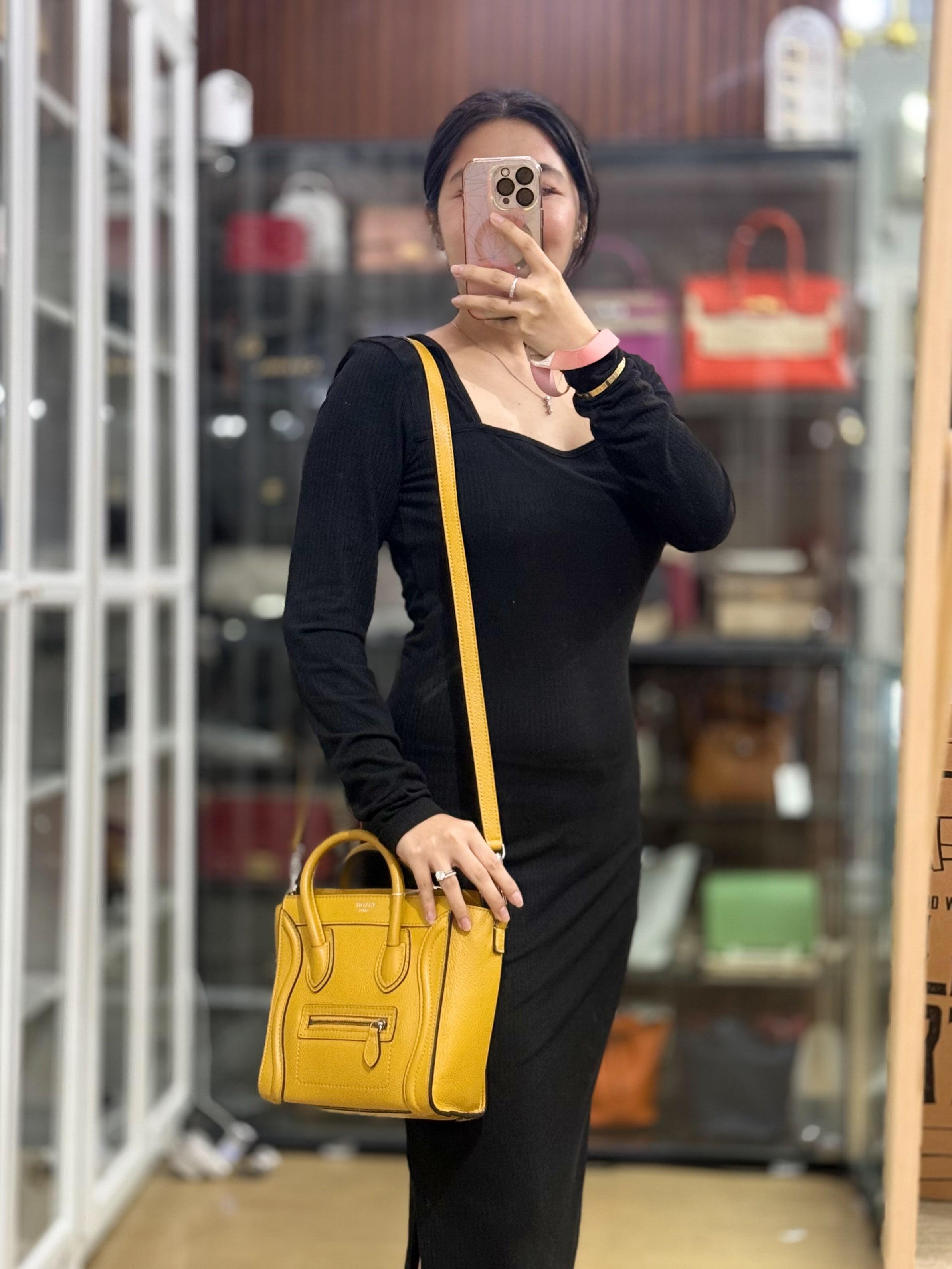 Nano Luggage Yellow Drummed Calfskin Leather Handbag | Purse Maison Luxury Bags Shop