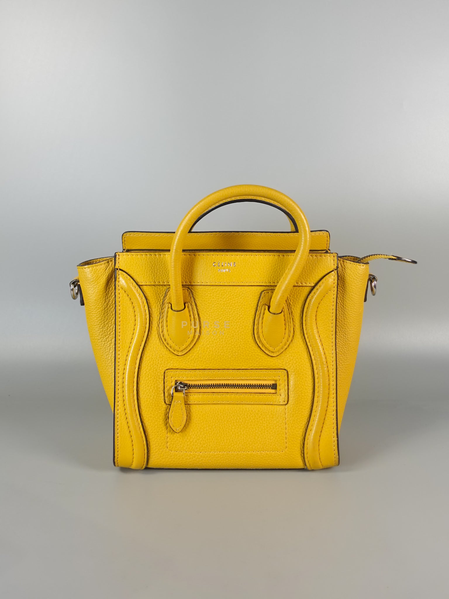Nano Luggage Yellow Drummed Calfskin Leather Handbag | Purse Maison Luxury Bags Shop