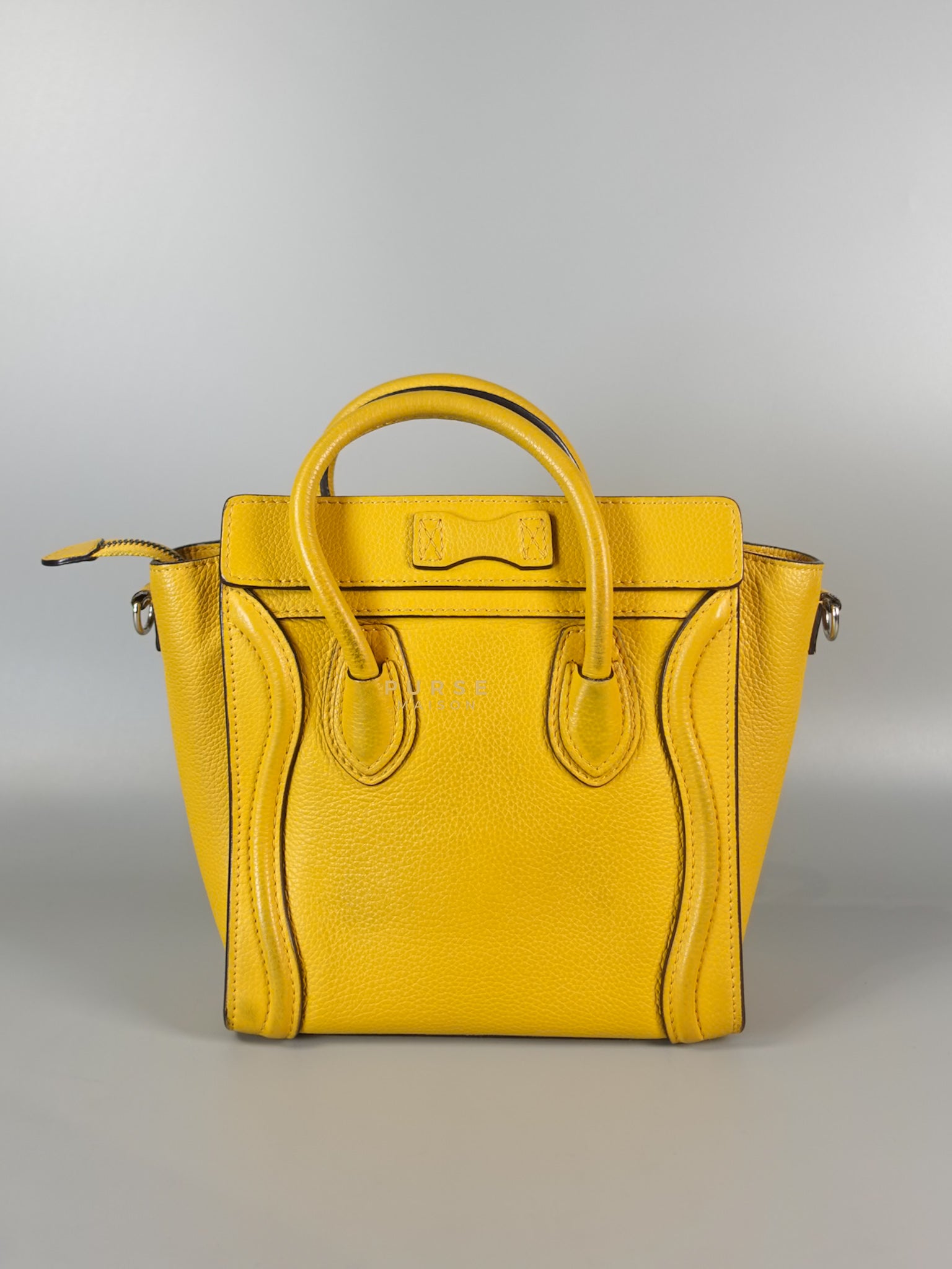 Nano Luggage Yellow Drummed Calfskin Leather Handbag | Purse Maison Luxury Bags Shop