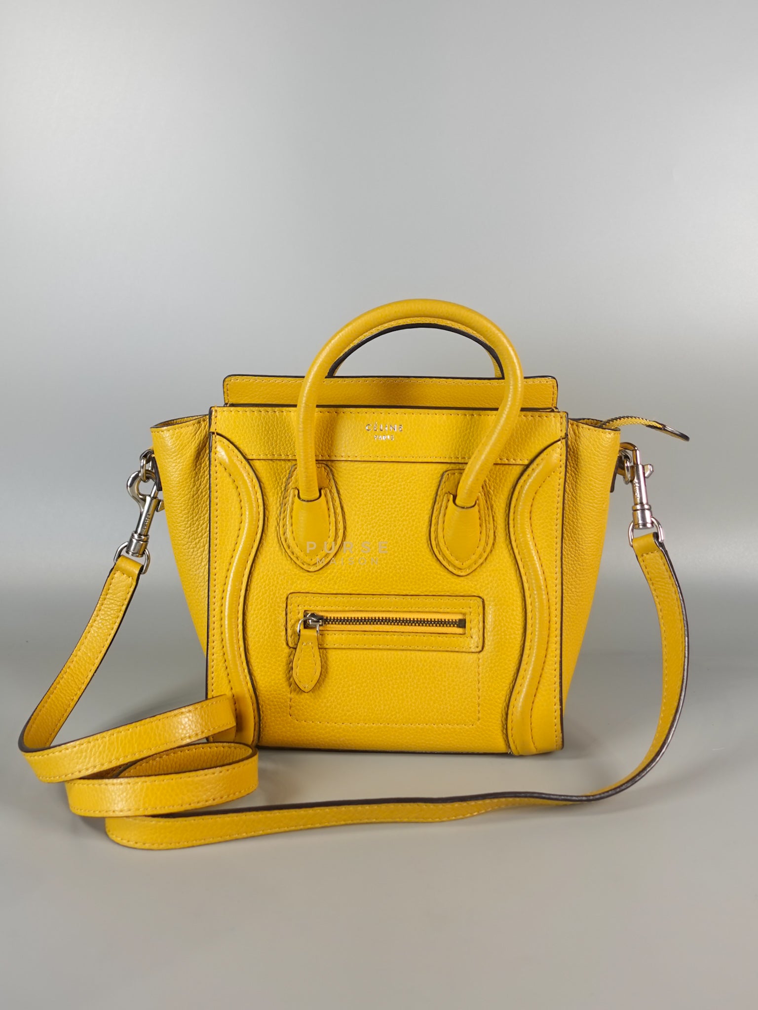 Nano Luggage Yellow Drummed Calfskin Leather Handbag | Purse Maison Luxury Bags Shop