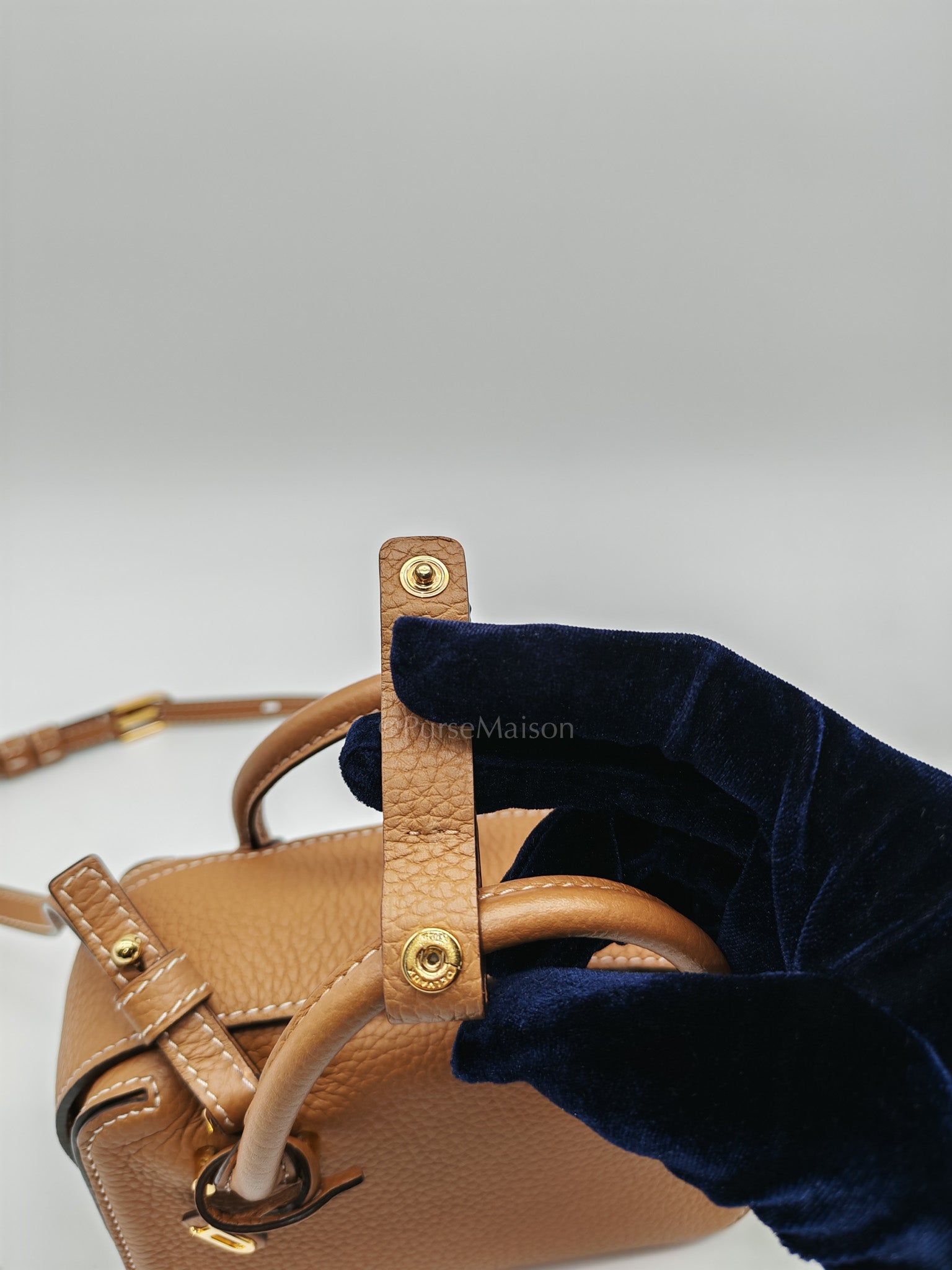 Cool Box Nano Satchel in Brown Taurillon Soft Leather & Gold Hardware