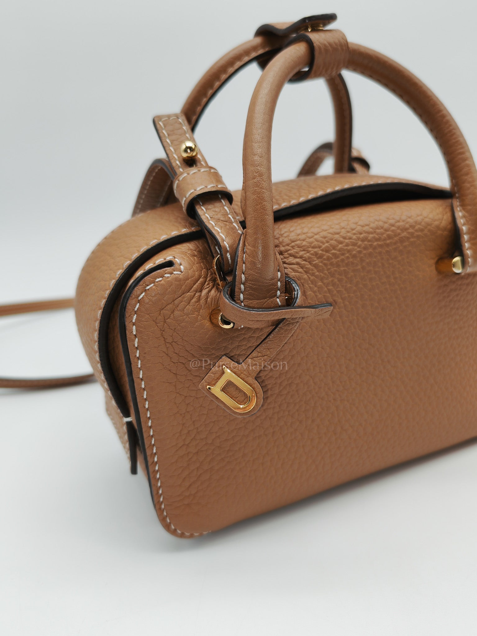 Cool Box Nano Satchel in Brown Taurillon Soft Leather & Gold Hardware