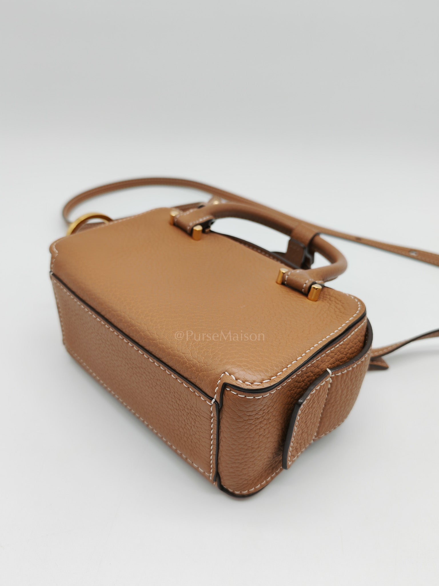 Cool Box Nano Satchel in Brown Taurillon Soft Leather & Gold Hardware