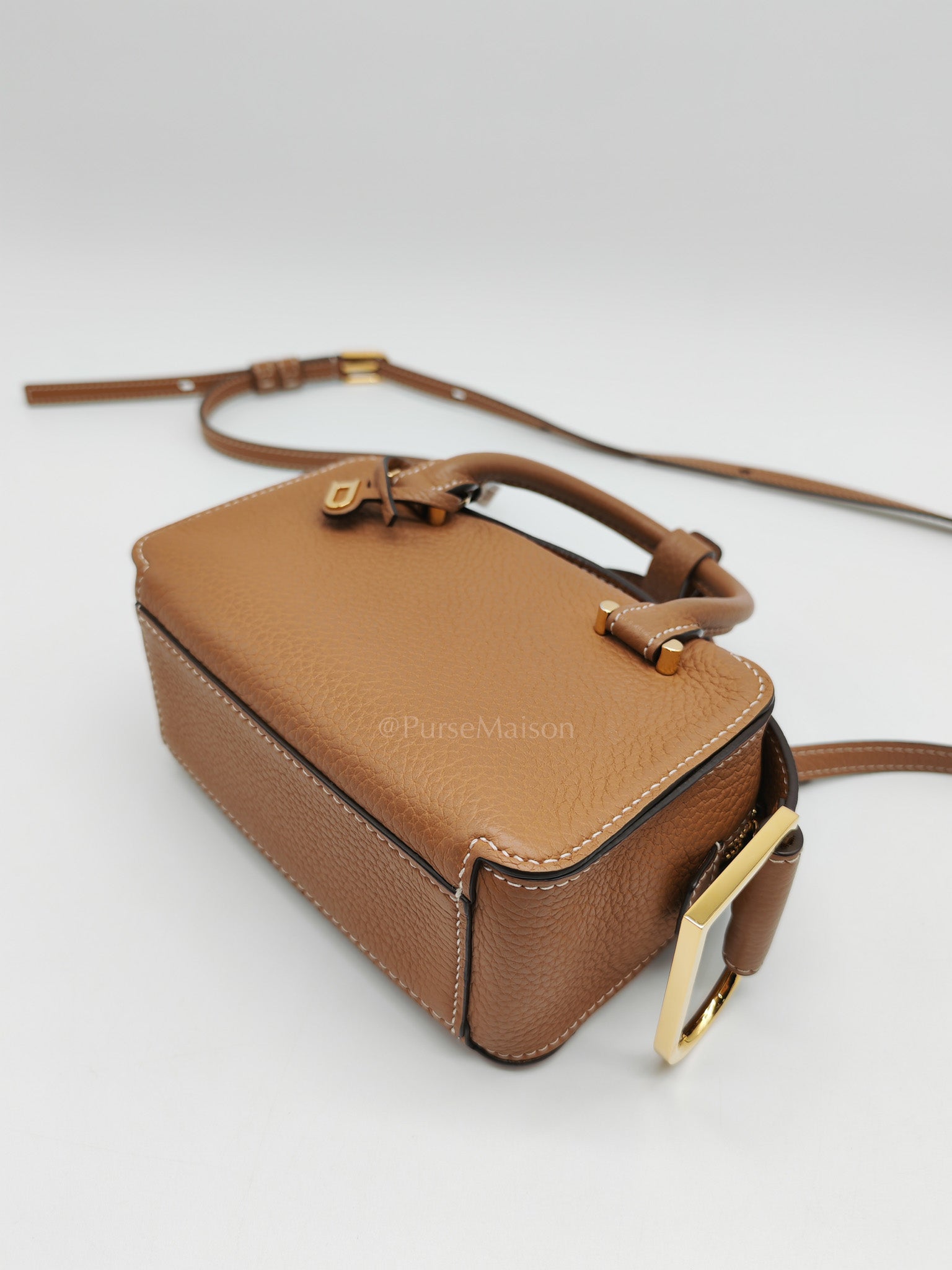 Cool Box Nano Satchel in Brown Taurillon Soft Leather & Gold Hardware
