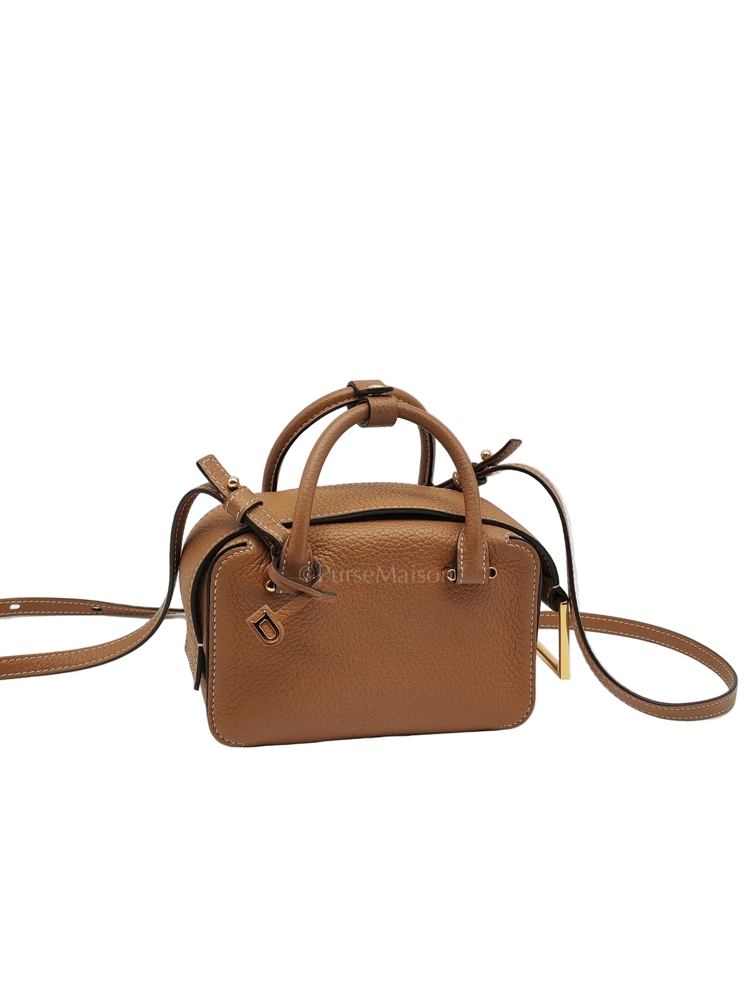 Cool Box Nano Satchel in Brown Taurillon Soft Leather & Gold Hardware