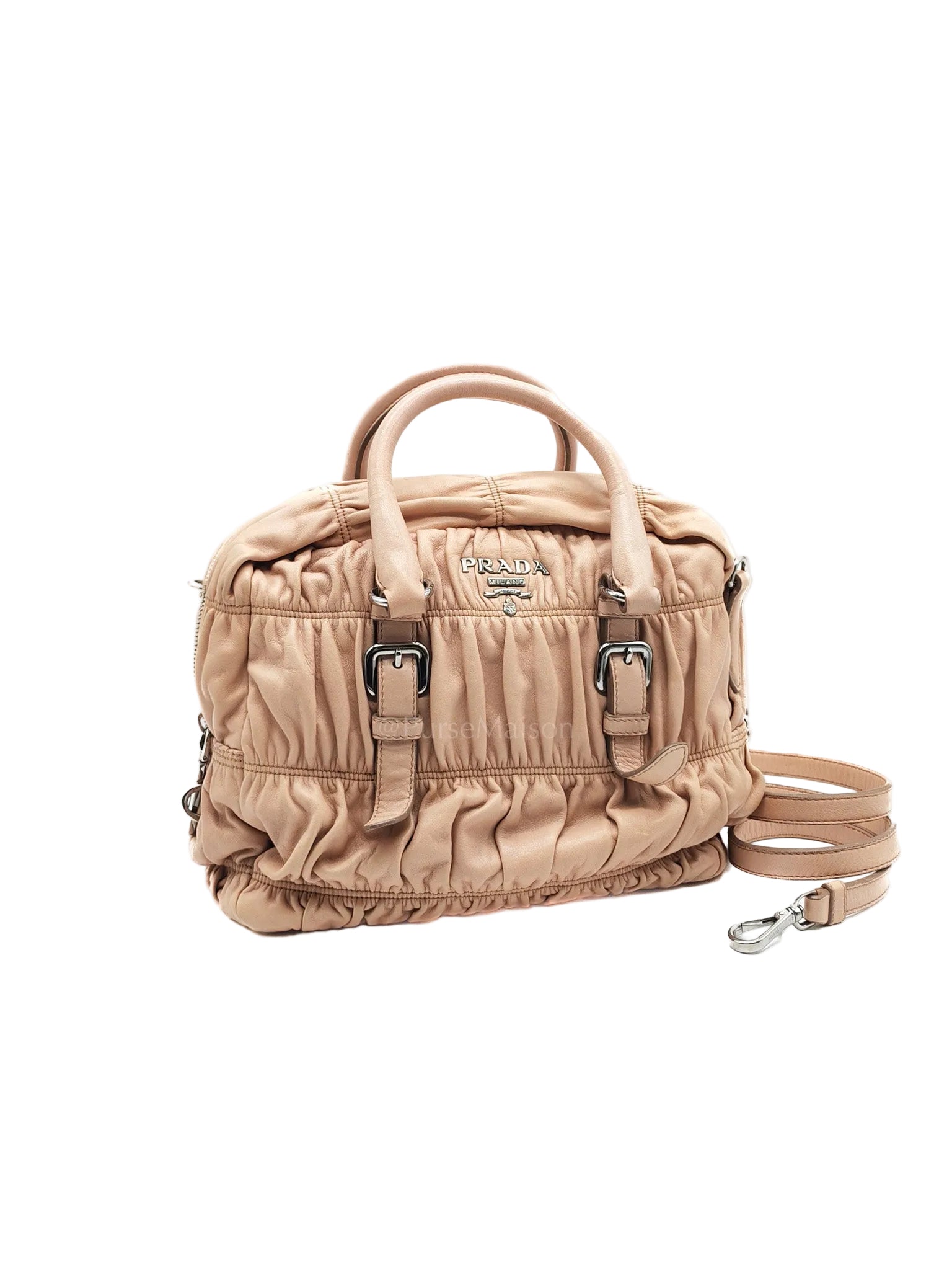 Nappa Graufre Satchel Bag in Cameo Leather & Silver Hardware | Purse Maison Luxury Bags Shop