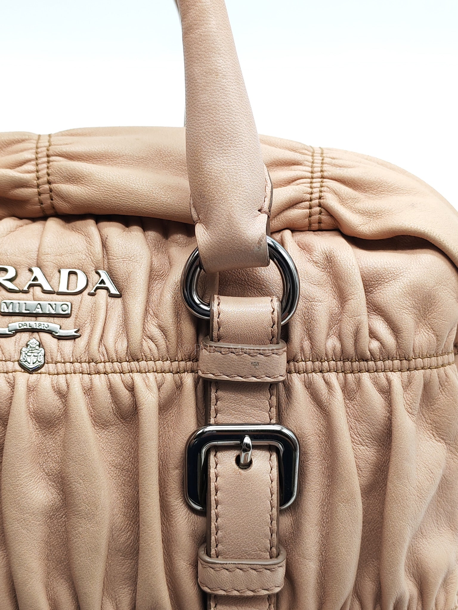 Nappa Graufre Satchel Bag in Cameo Leather & Silver Hardware | Purse Maison Luxury Bags Shop