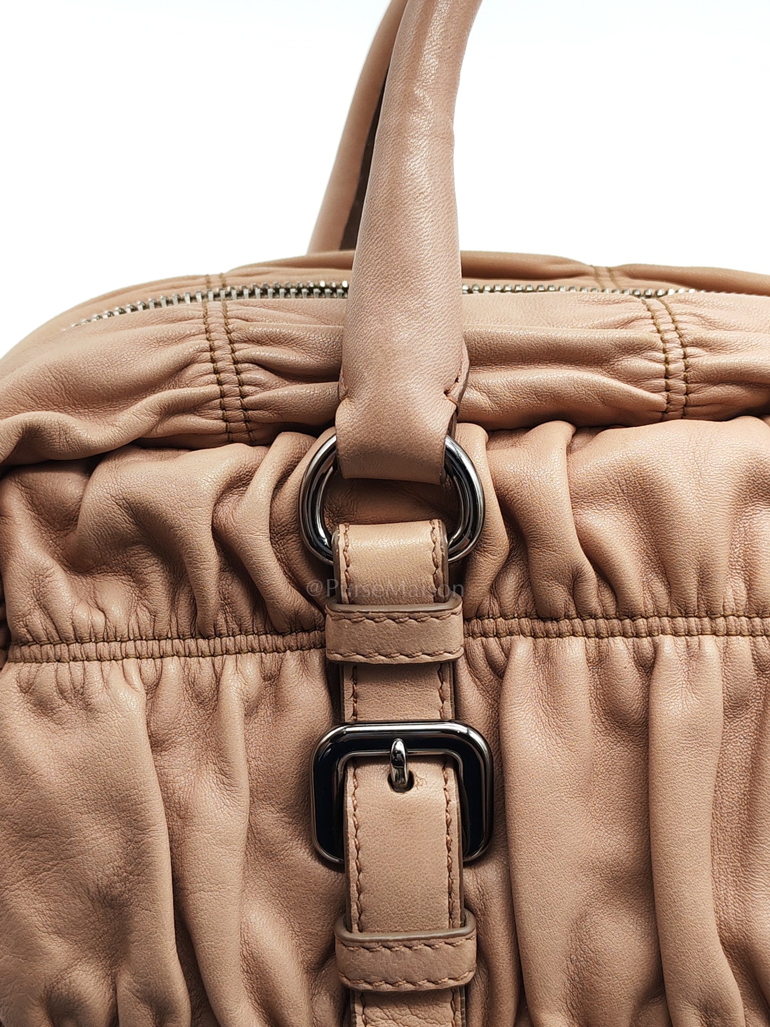 Nappa Graufre Satchel Bag in Cameo Leather & Silver Hardware | Purse Maison Luxury Bags Shop