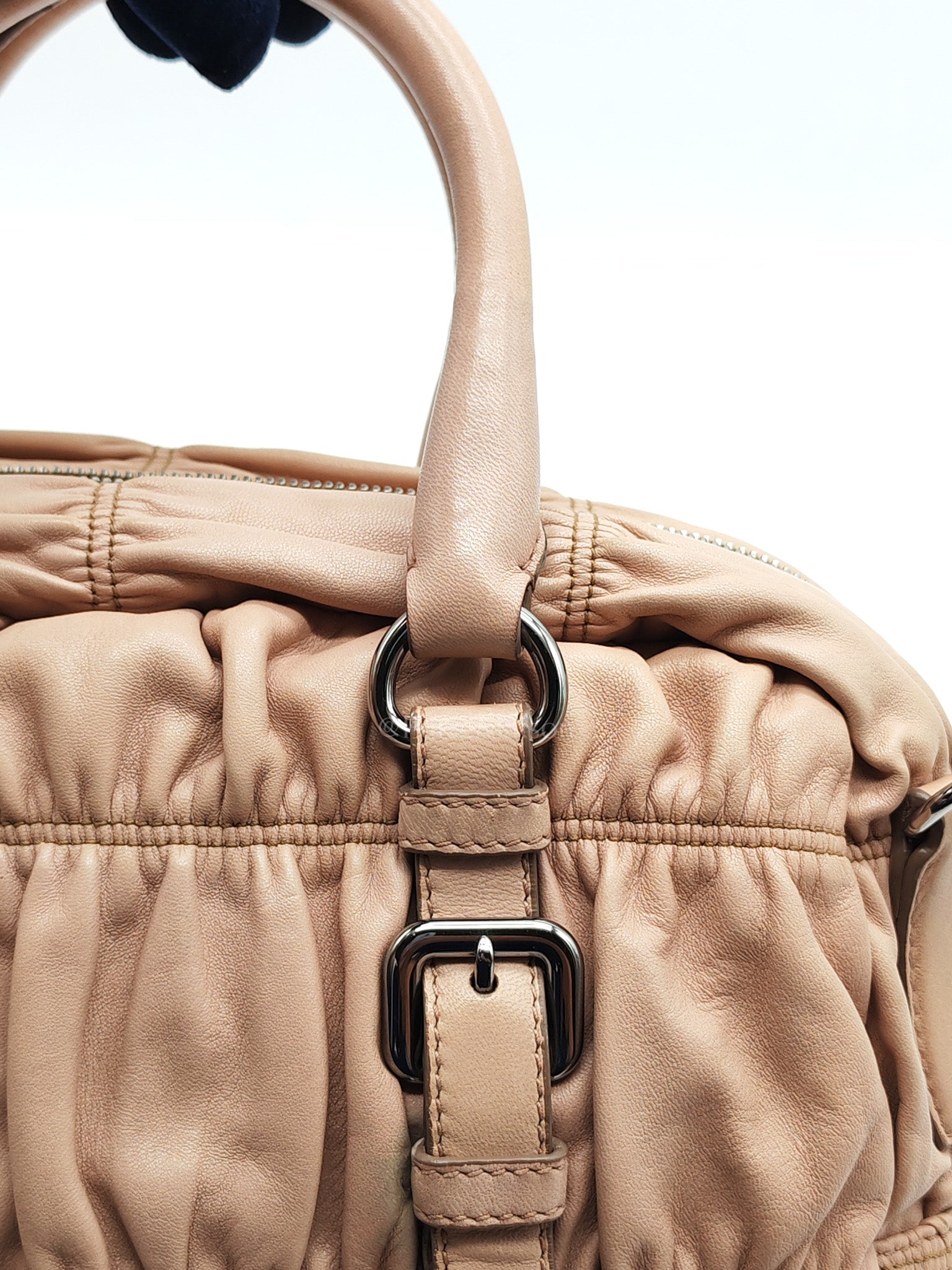 Nappa Graufre Satchel Bag in Cameo Leather & Silver Hardware | Purse Maison Luxury Bags Shop