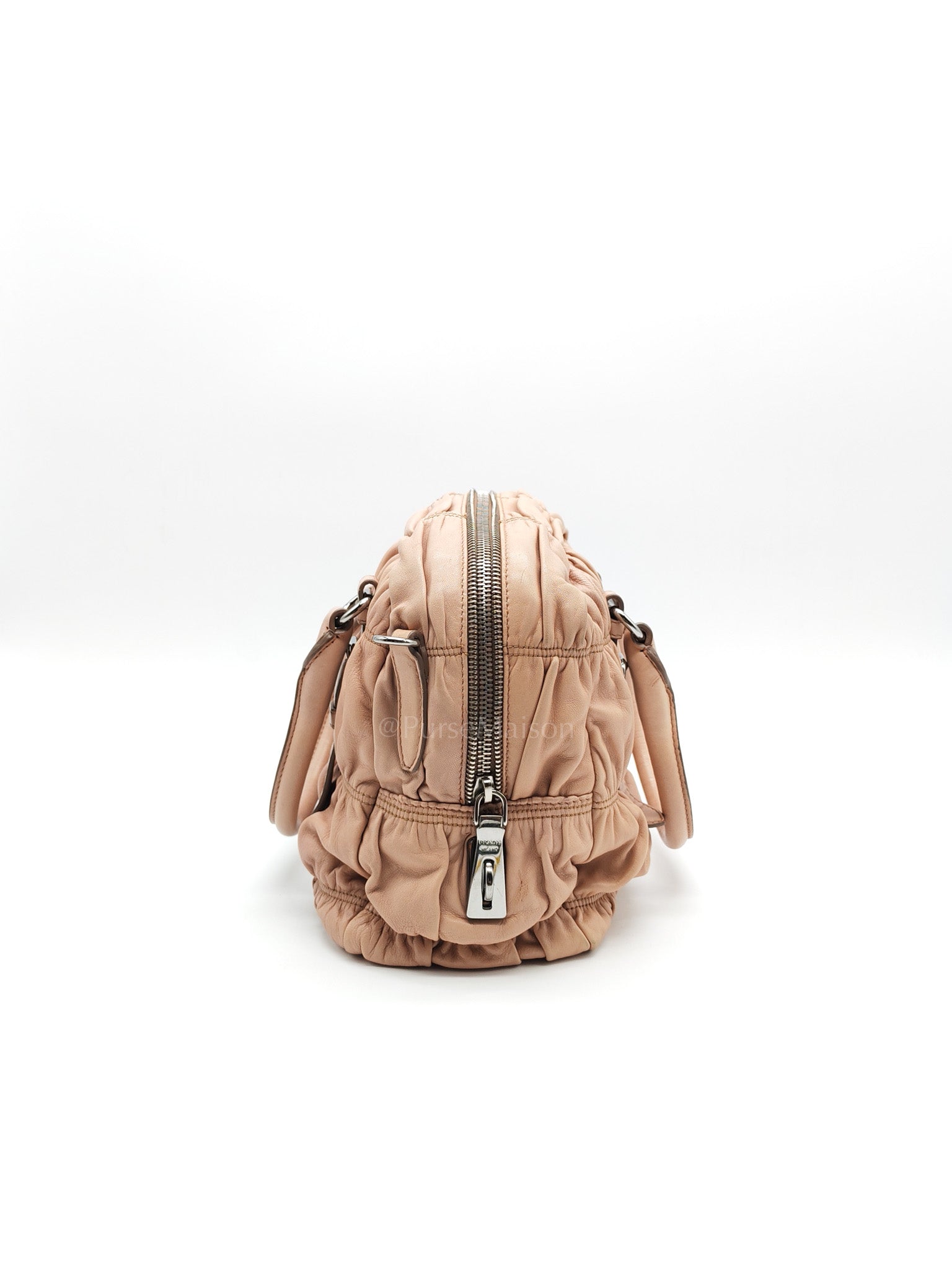 Nappa Graufre Satchel Bag in Cameo Leather & Silver Hardware | Purse Maison Luxury Bags Shop