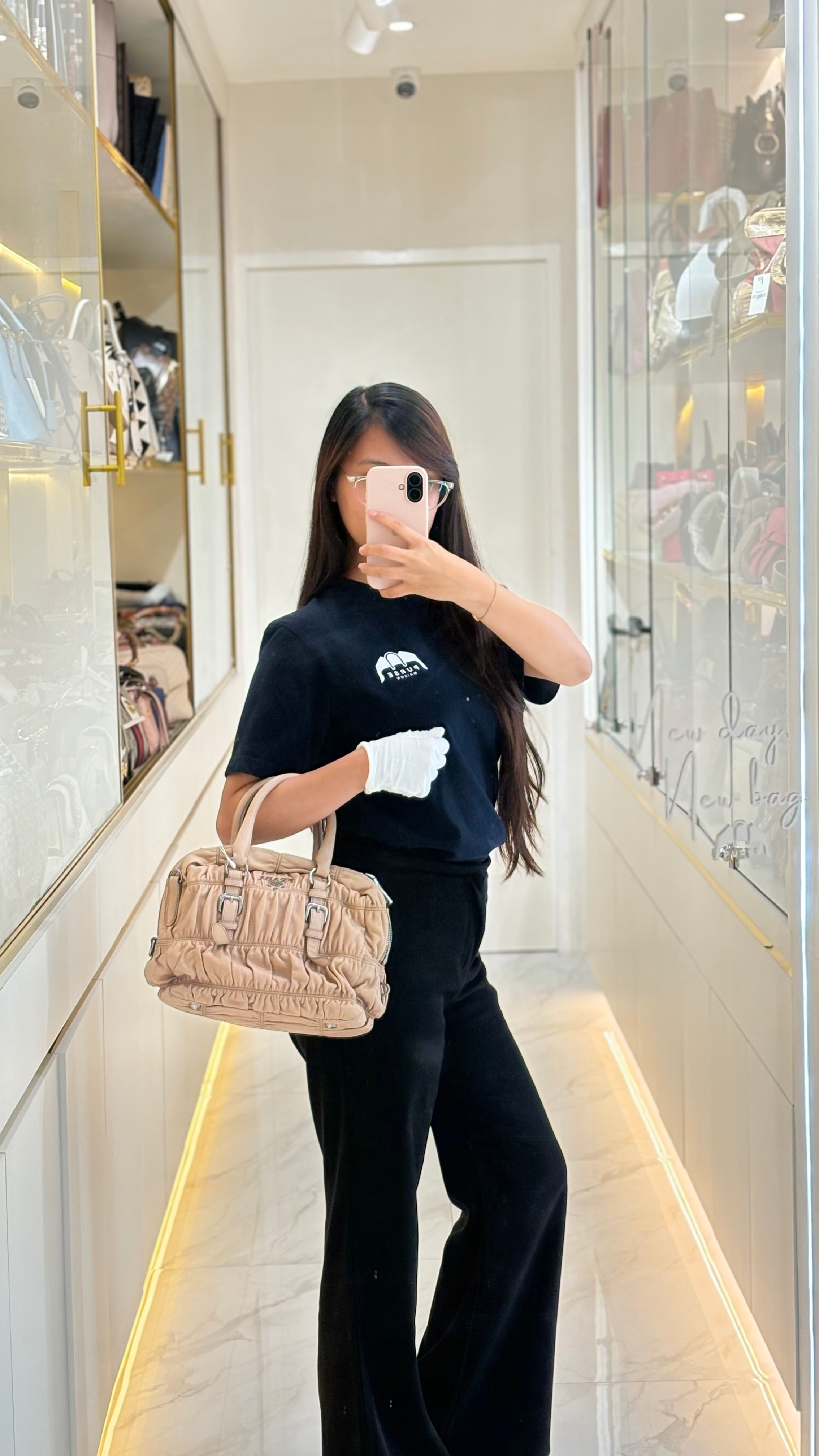 Nappa Graufre Satchel Bag in Cameo Leather & Silver Hardware | Purse Maison Luxury Bags Shop