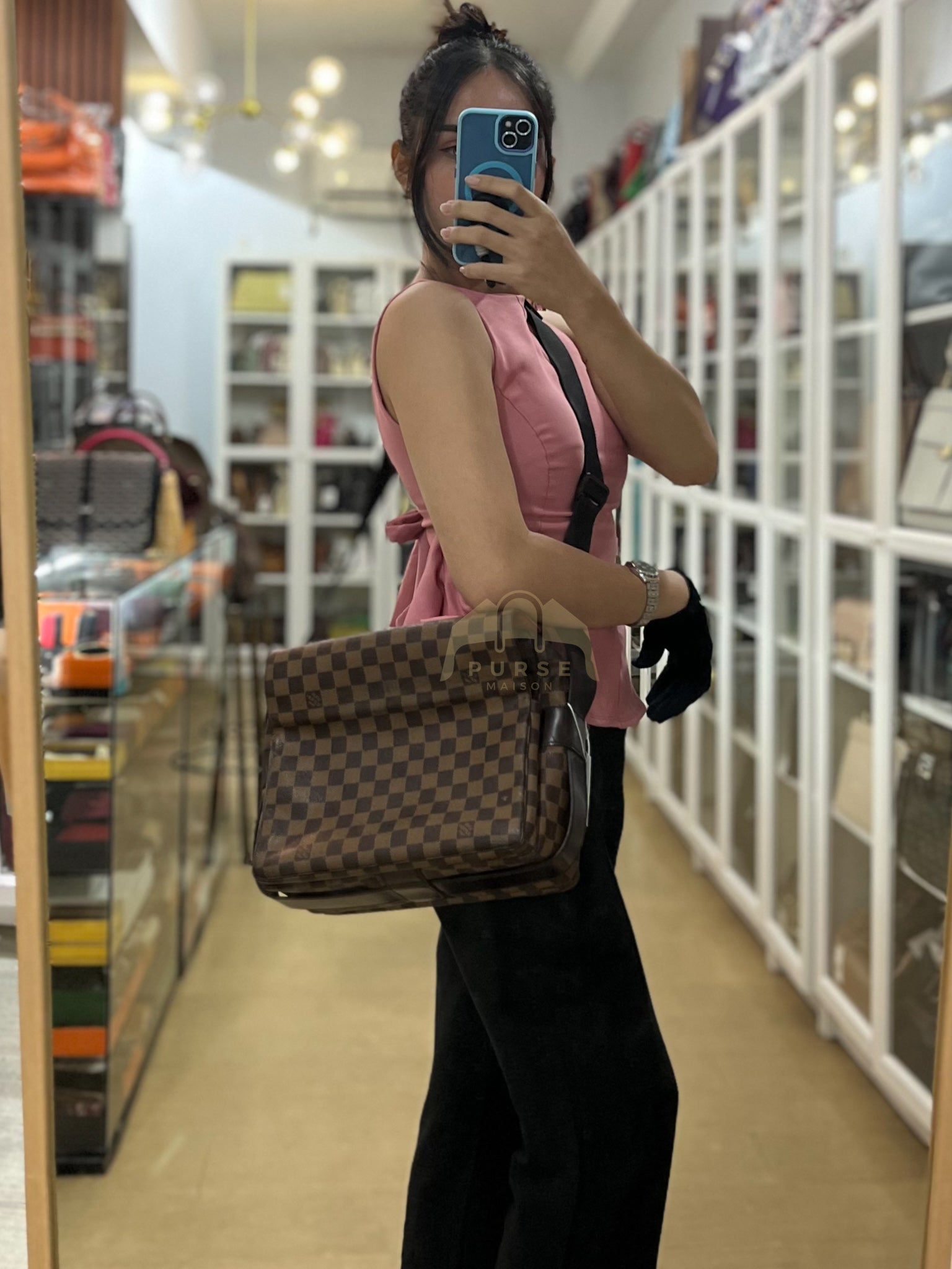 Naviglio Messenger Bag in Damier Ebene Canvas Crossbody Bag | Purse Maison Luxury Bags Shop