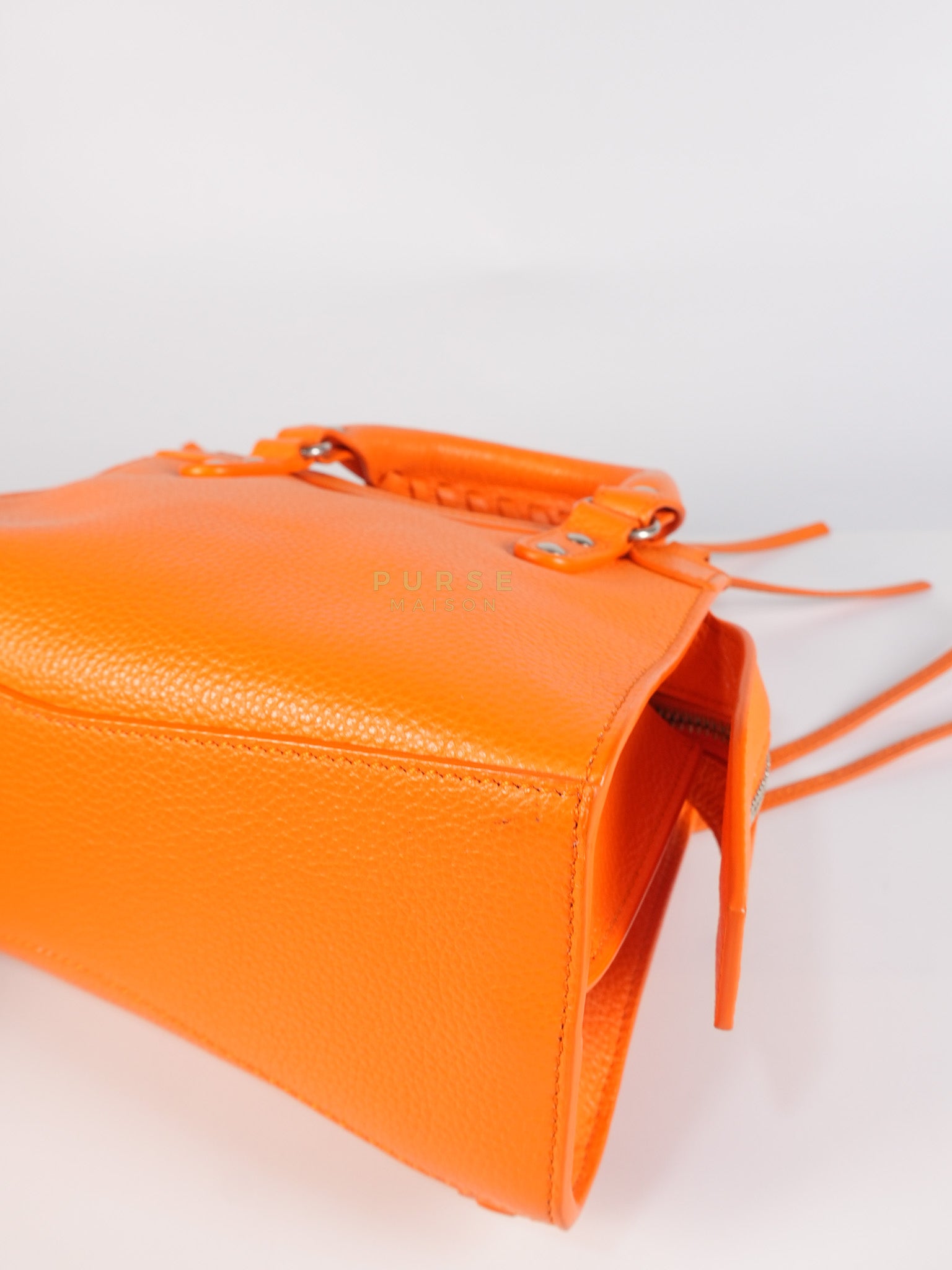 Neo Classic City Mini Handbag in Orange Grained Calfskin Leather & Silver Hardware | Purse Maison Luxury Bags Shop