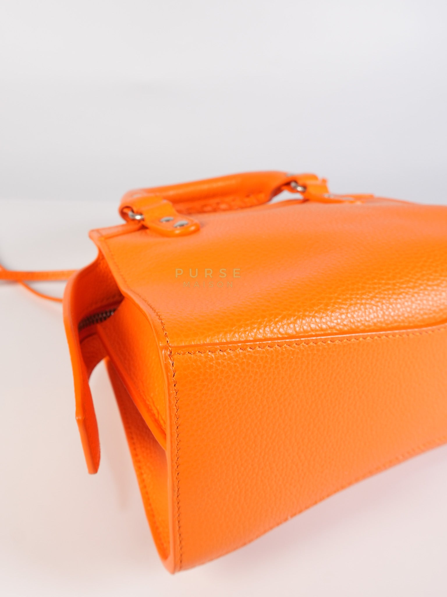 Neo Classic City Mini Handbag in Orange Grained Calfskin Leather & Silver Hardware | Purse Maison Luxury Bags Shop