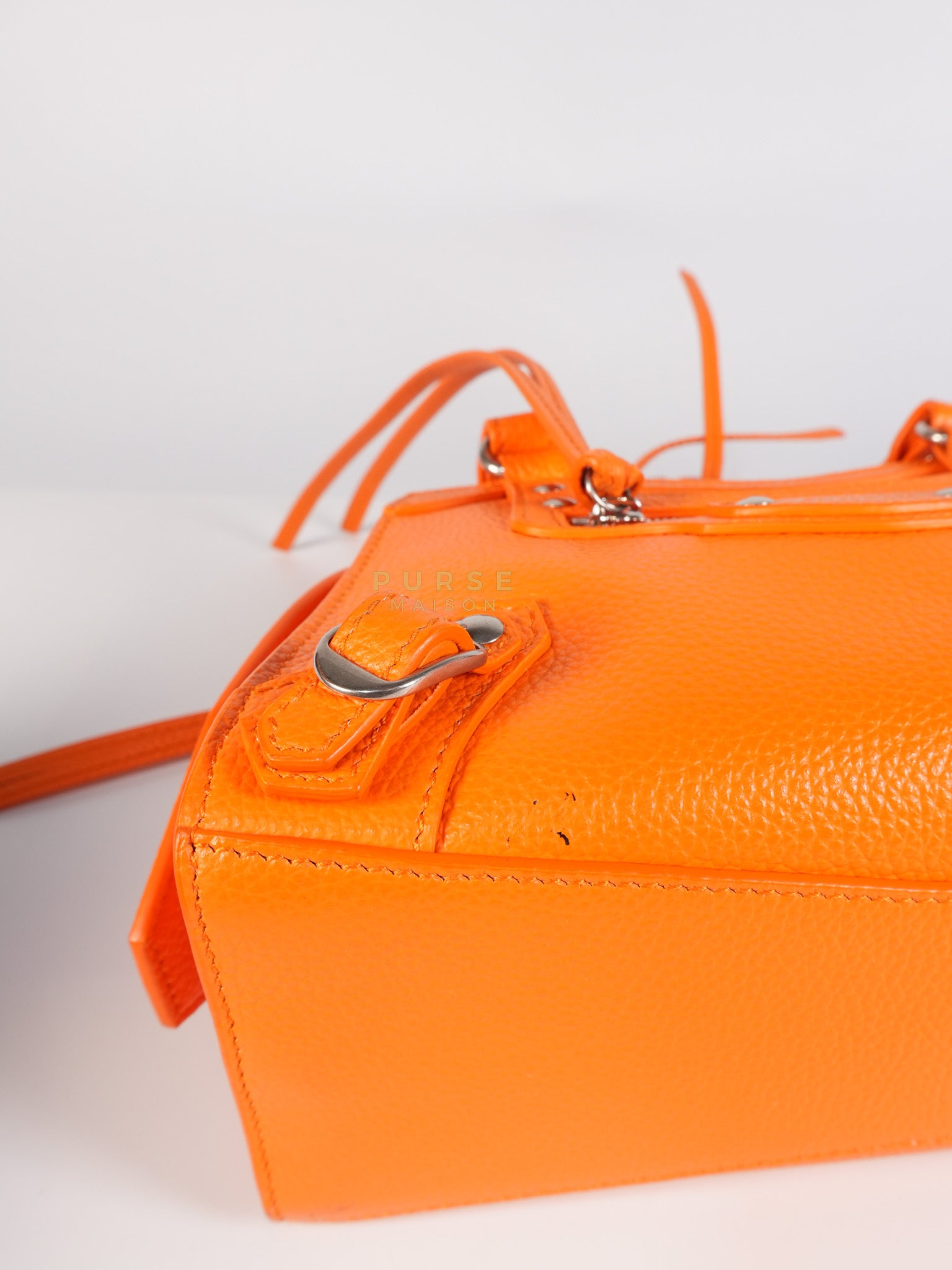 Neo Classic City Mini Handbag in Orange Grained Calfskin Leather & Silver Hardware | Purse Maison Luxury Bags Shop