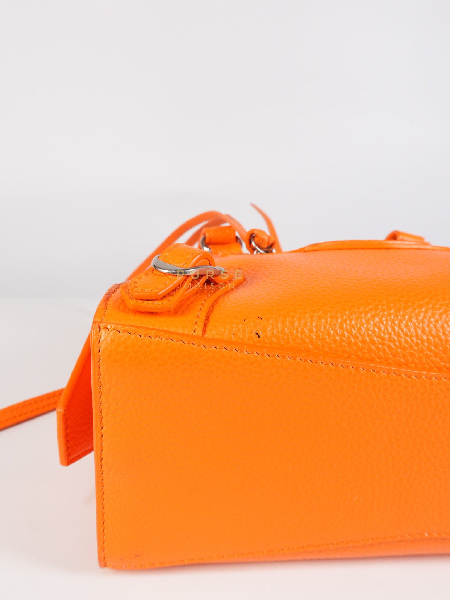 Neo Classic City Mini Handbag in Orange Grained Calfskin Leather & Silver Hardware | Purse Maison Luxury Bags Shop