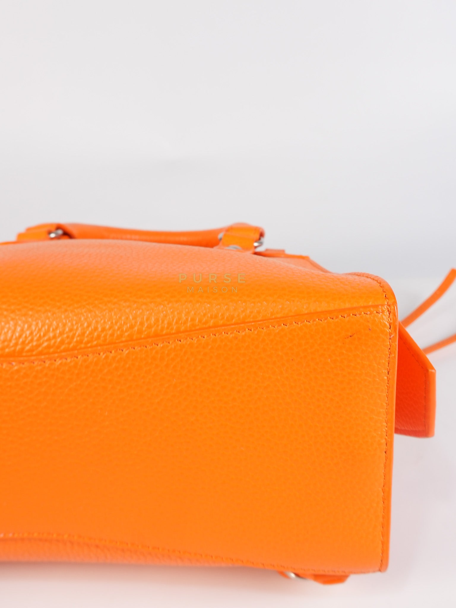 Neo Classic City Mini Handbag in Orange Grained Calfskin Leather & Silver Hardware | Purse Maison Luxury Bags Shop