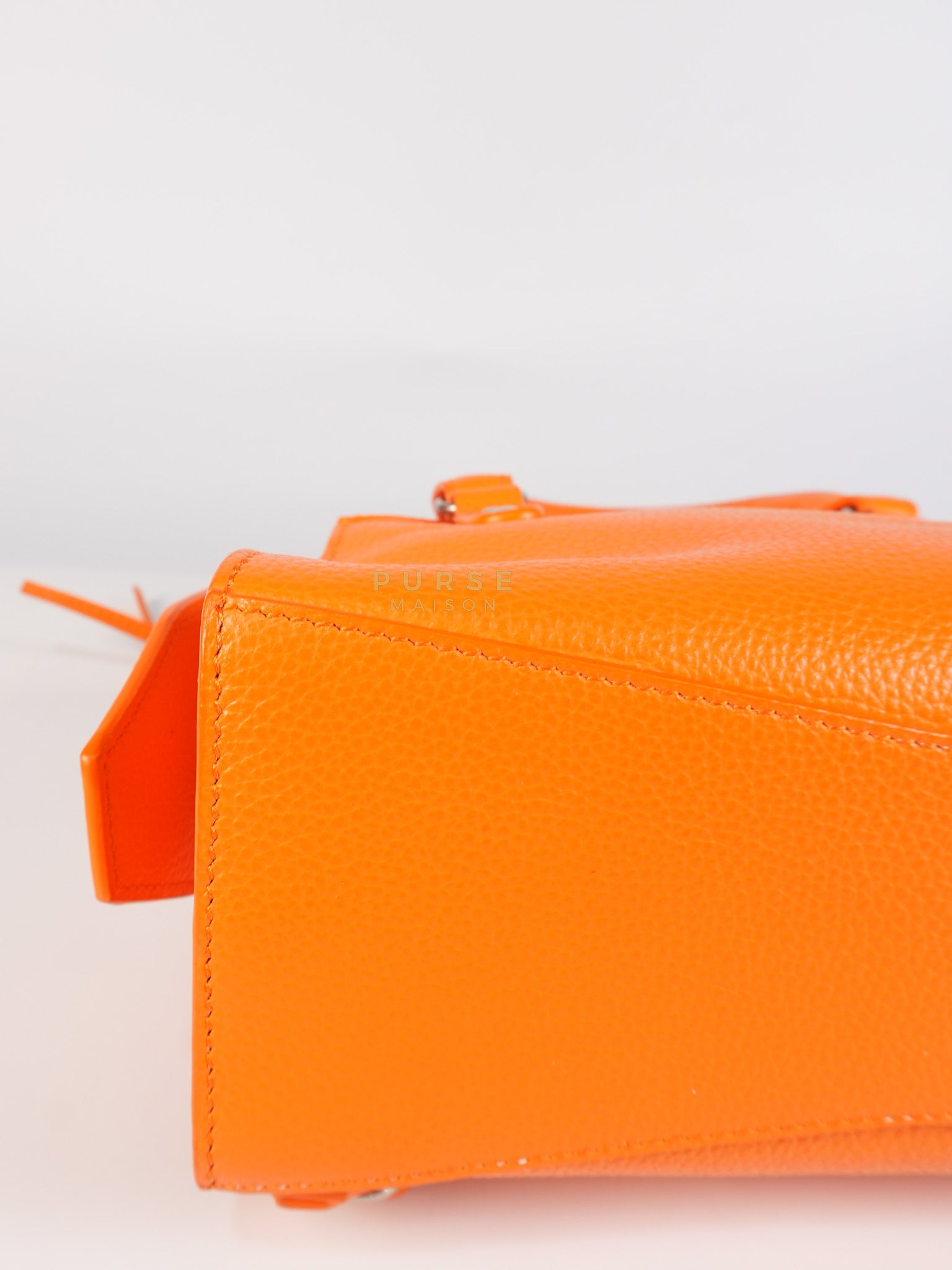 Neo Classic City Mini Handbag in Orange Grained Calfskin Leather & Silver Hardware | Purse Maison Luxury Bags Shop
