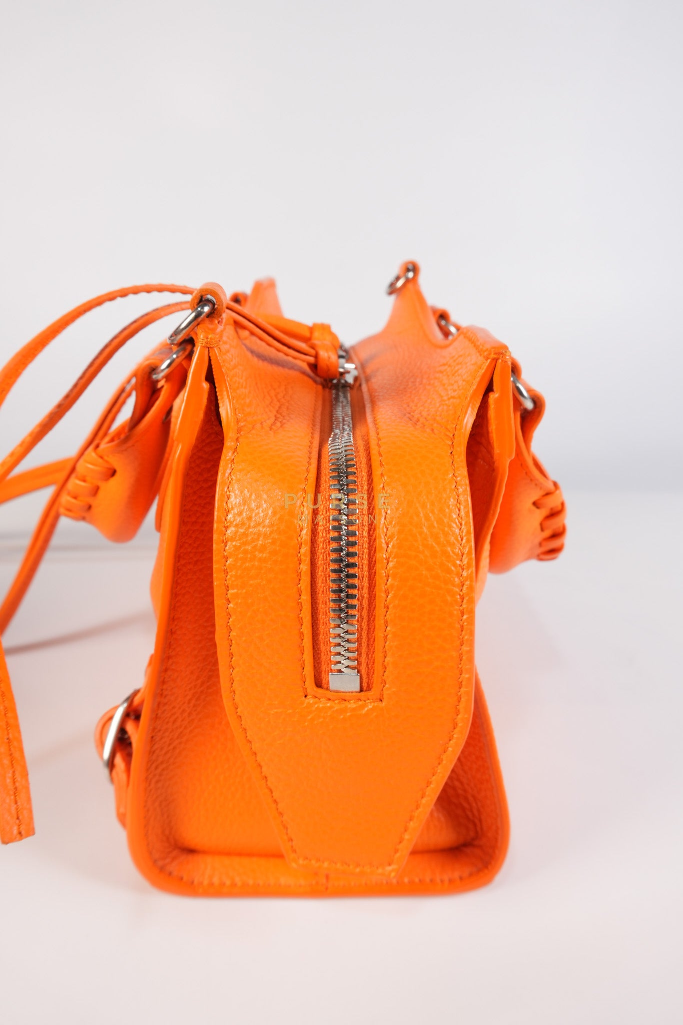 Neo Classic City Mini Handbag in Orange Grained Calfskin Leather & Silver Hardware | Purse Maison Luxury Bags Shop
