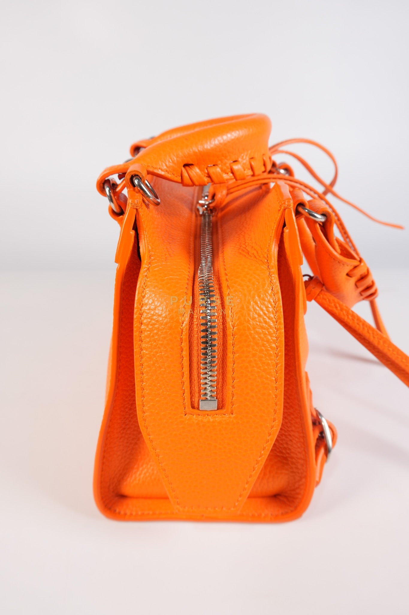 Neo Classic City Mini Handbag in Orange Grained Calfskin Leather & Silver Hardware | Purse Maison Luxury Bags Shop