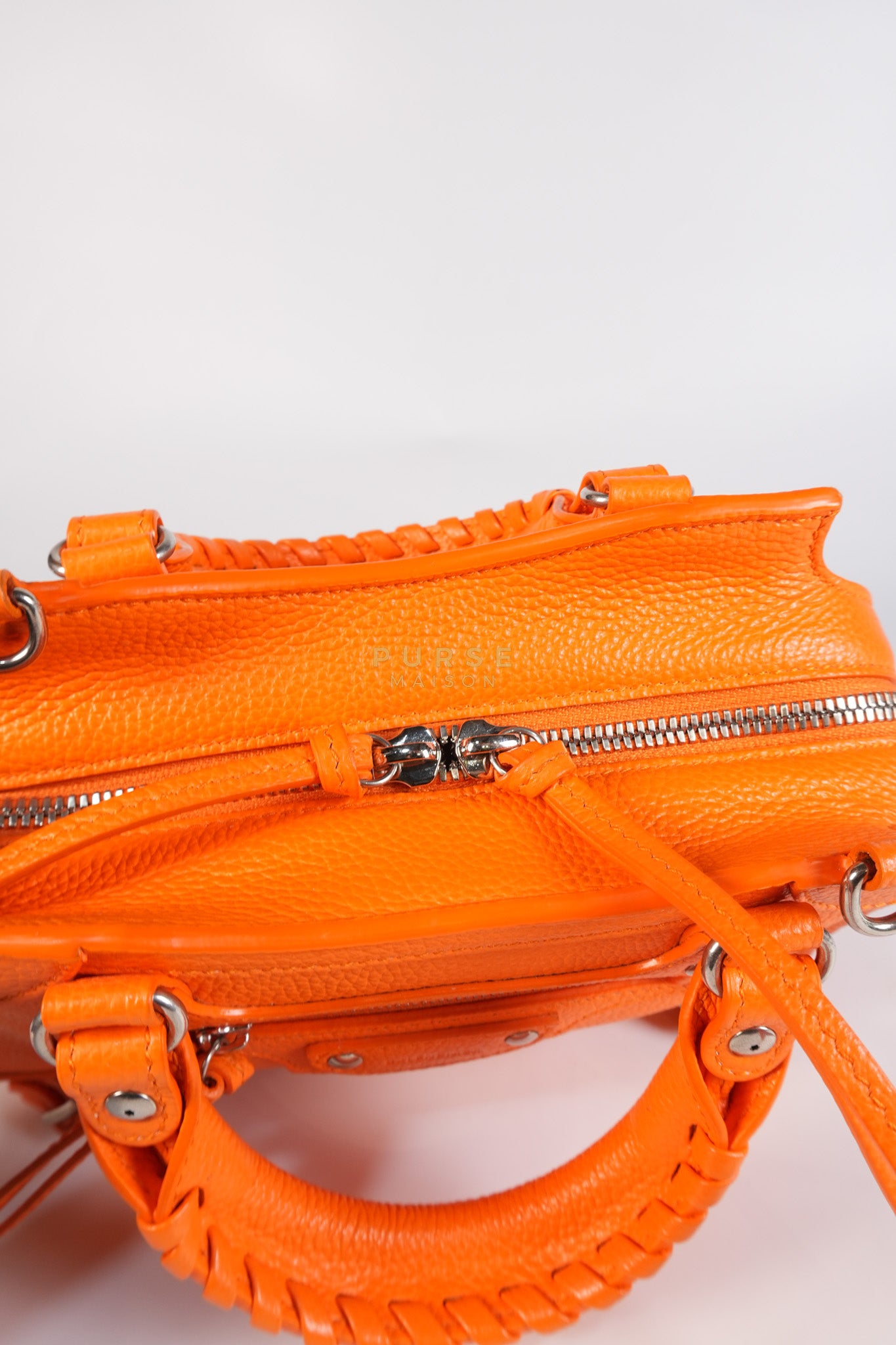 Neo Classic City Mini Handbag in Orange Grained Calfskin Leather & Silver Hardware | Purse Maison Luxury Bags Shop