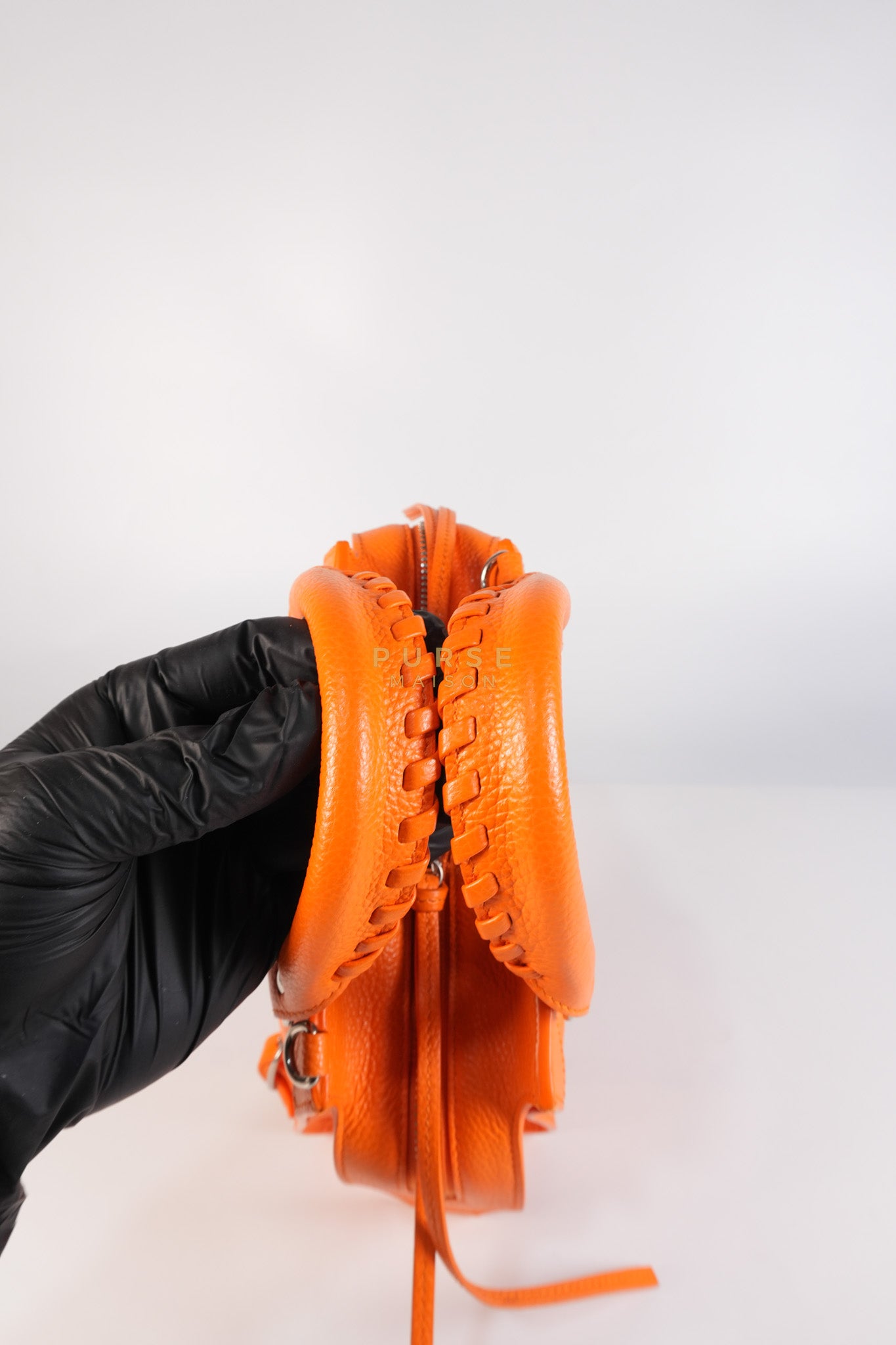 Neo Classic City Mini Handbag in Orange Grained Calfskin Leather & Silver Hardware | Purse Maison Luxury Bags Shop