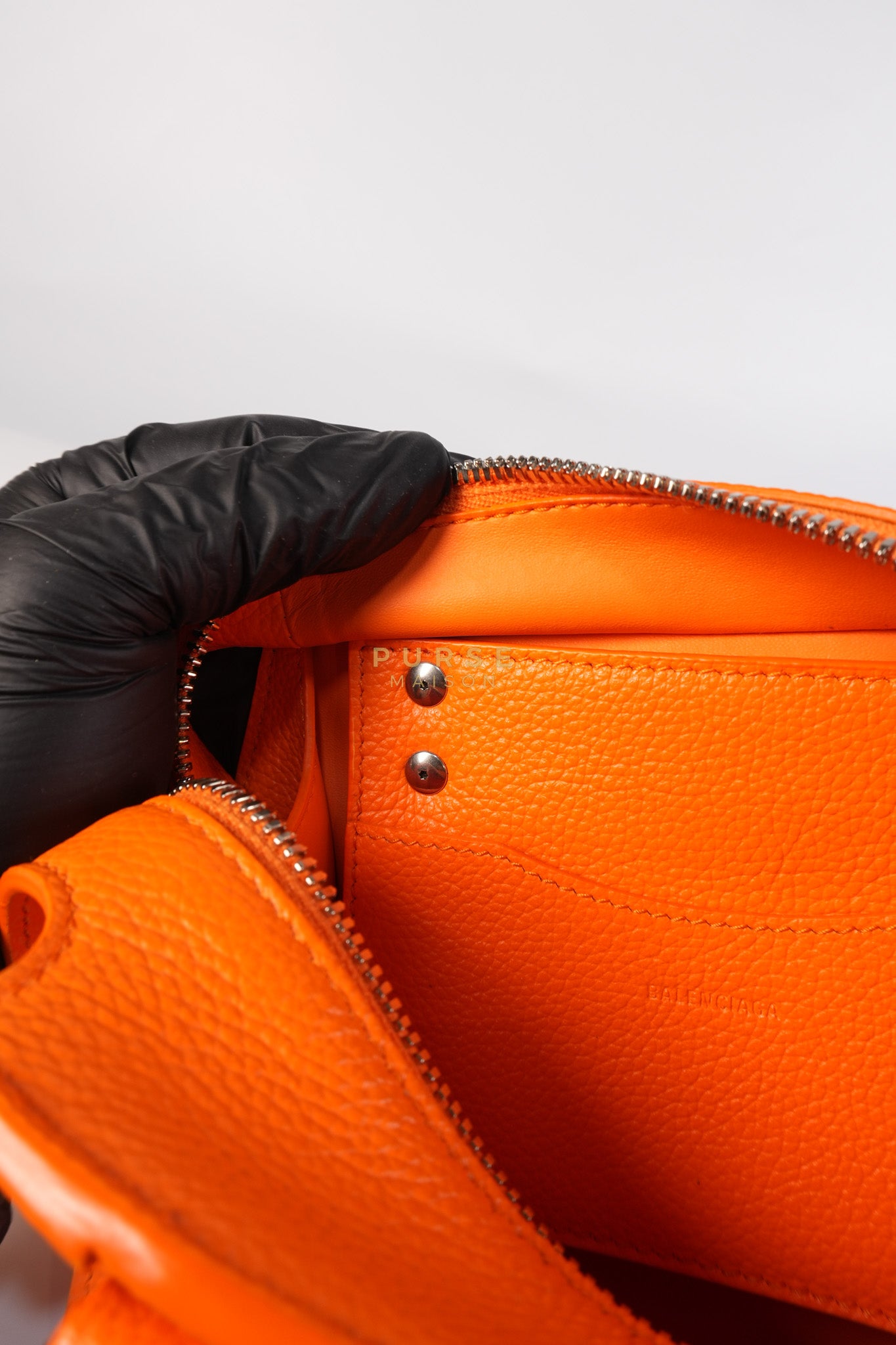 Neo Classic City Mini Handbag in Orange Grained Calfskin Leather & Silver Hardware | Purse Maison Luxury Bags Shop