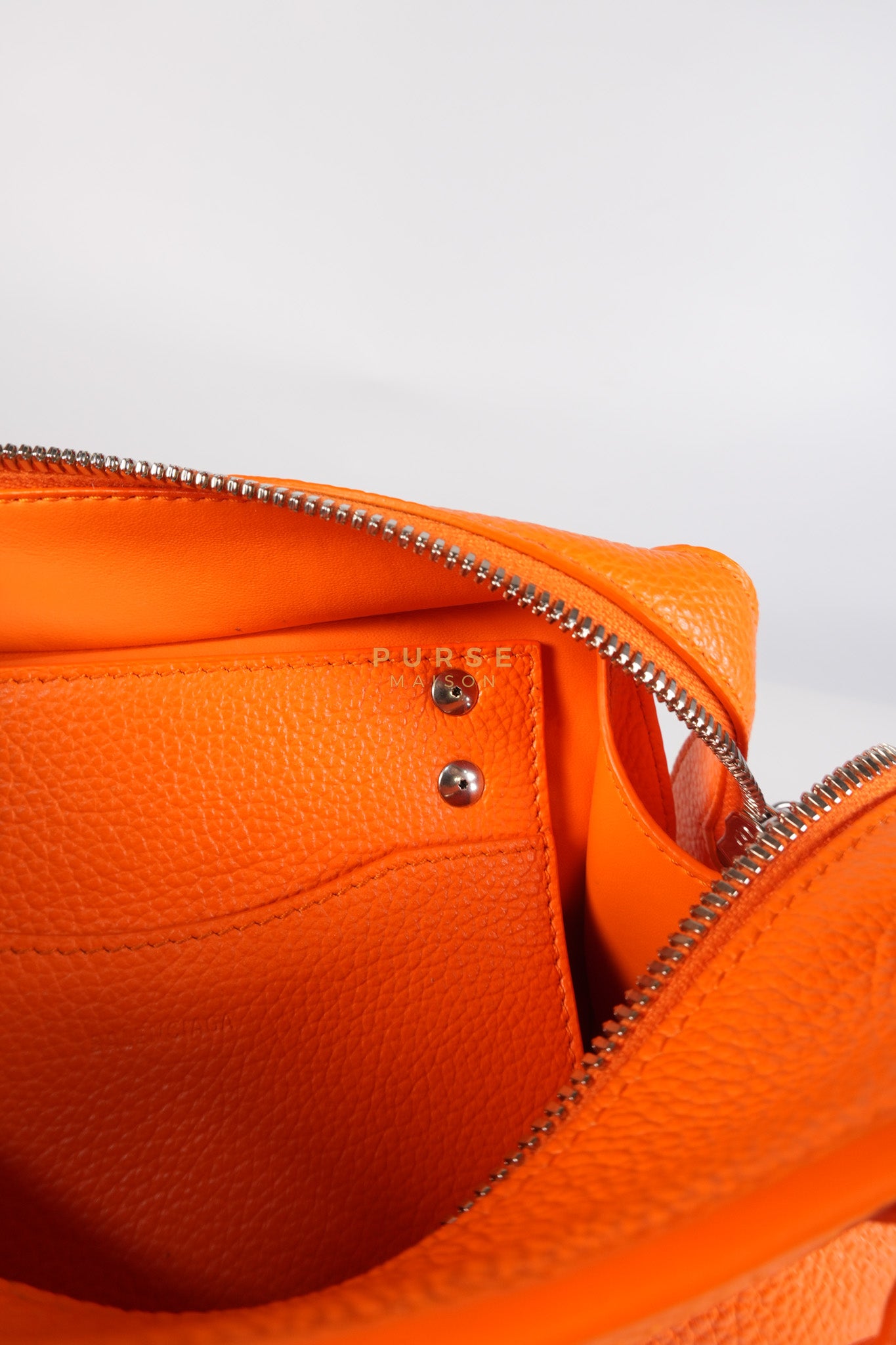 Neo Classic City Mini Handbag in Orange Grained Calfskin Leather & Silver Hardware | Purse Maison Luxury Bags Shop