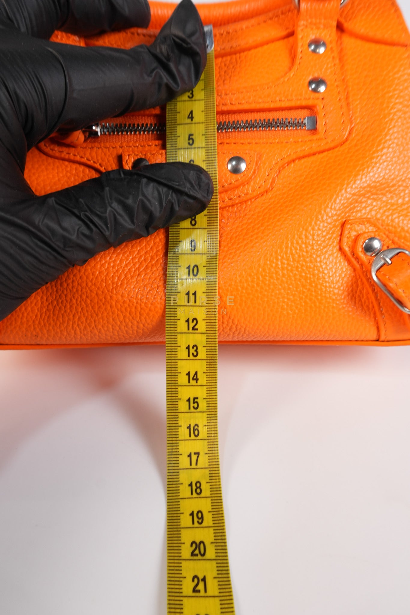 Neo Classic City Mini Handbag in Orange Grained Calfskin Leather & Silver Hardware | Purse Maison Luxury Bags Shop