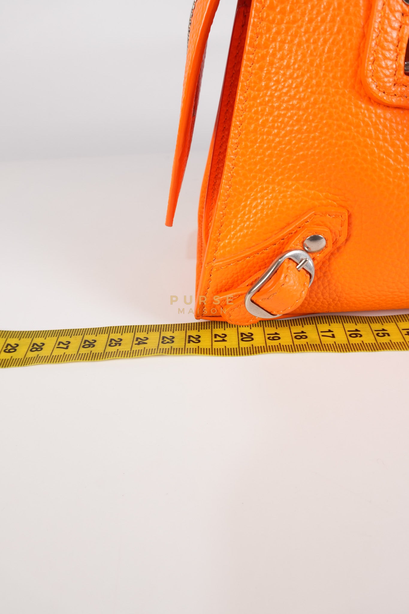 Neo Classic City Mini Handbag in Orange Grained Calfskin Leather & Silver Hardware | Purse Maison Luxury Bags Shop