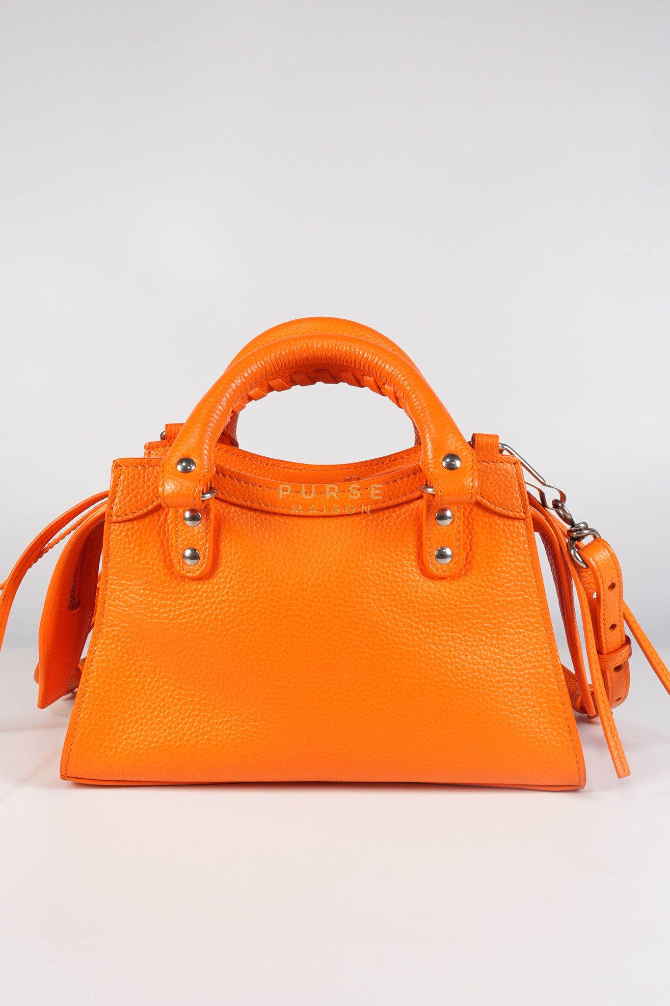 Neo Classic City Mini Handbag in Orange Grained Calfskin Leather & Silver Hardware | Purse Maison Luxury Bags Shop