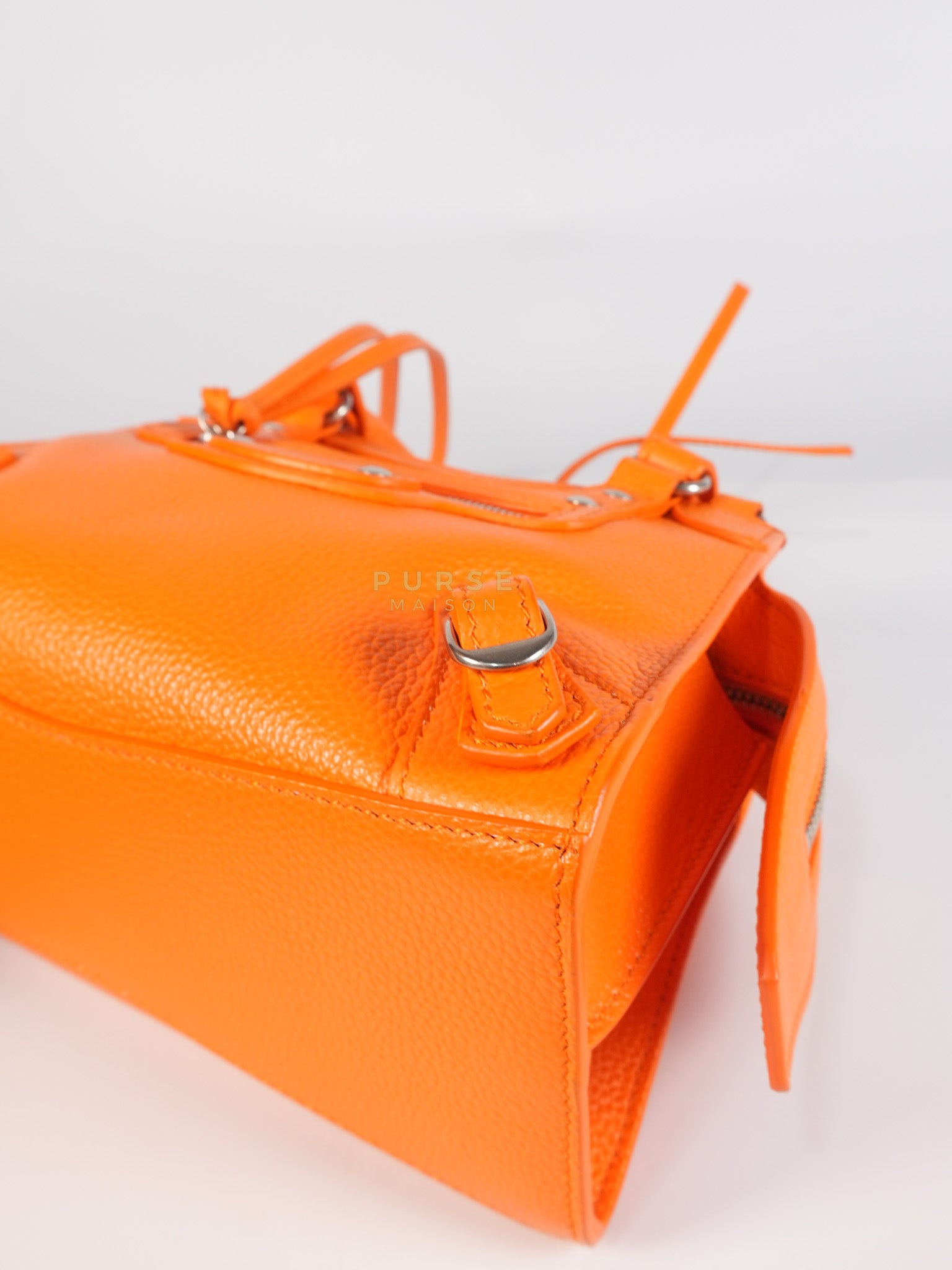 Neo Classic City Mini Handbag in Orange Grained Calfskin Leather & Silver Hardware | Purse Maison Luxury Bags Shop