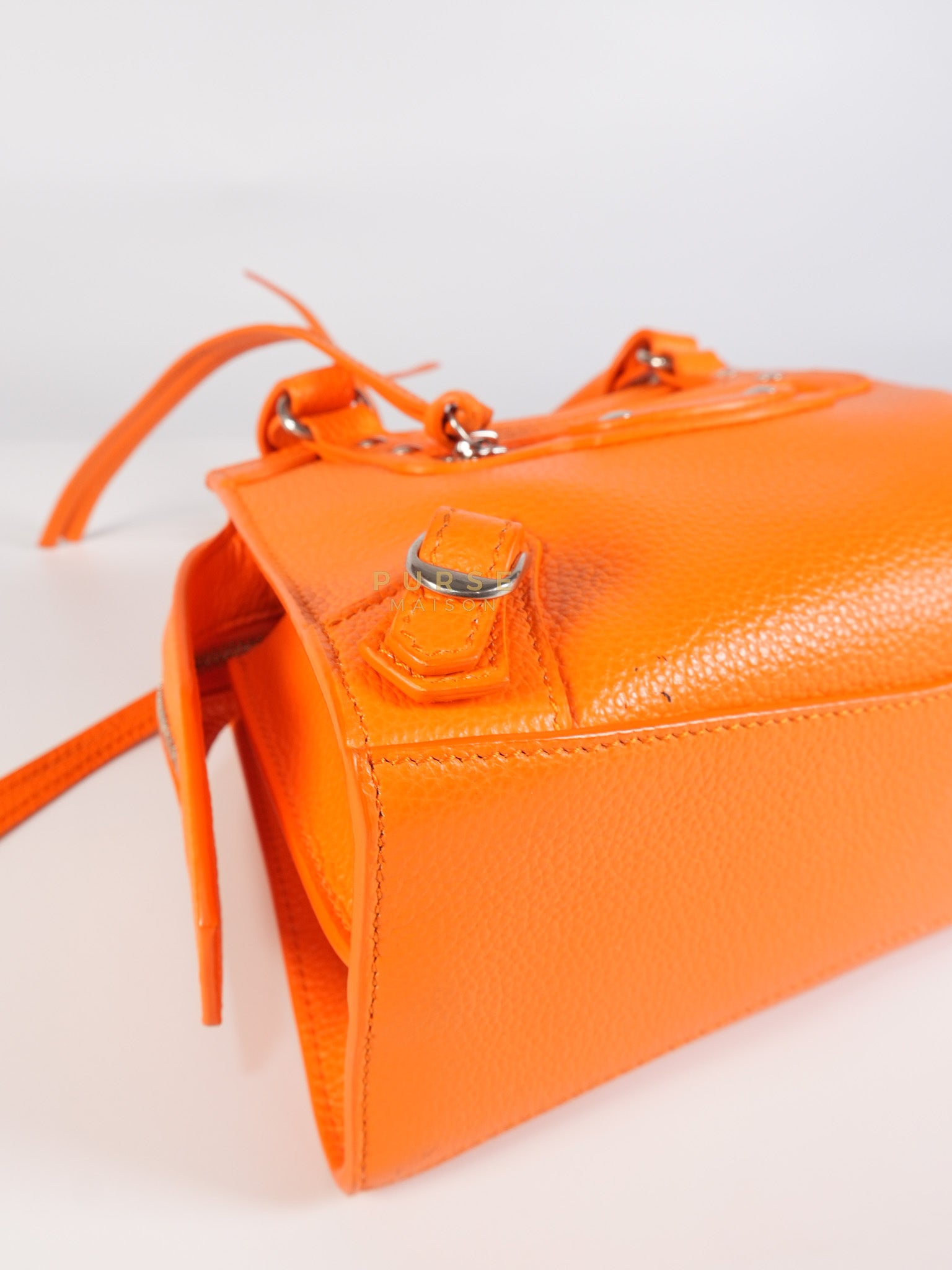 Neo Classic City Mini Handbag in Orange Grained Calfskin Leather & Silver Hardware | Purse Maison Luxury Bags Shop