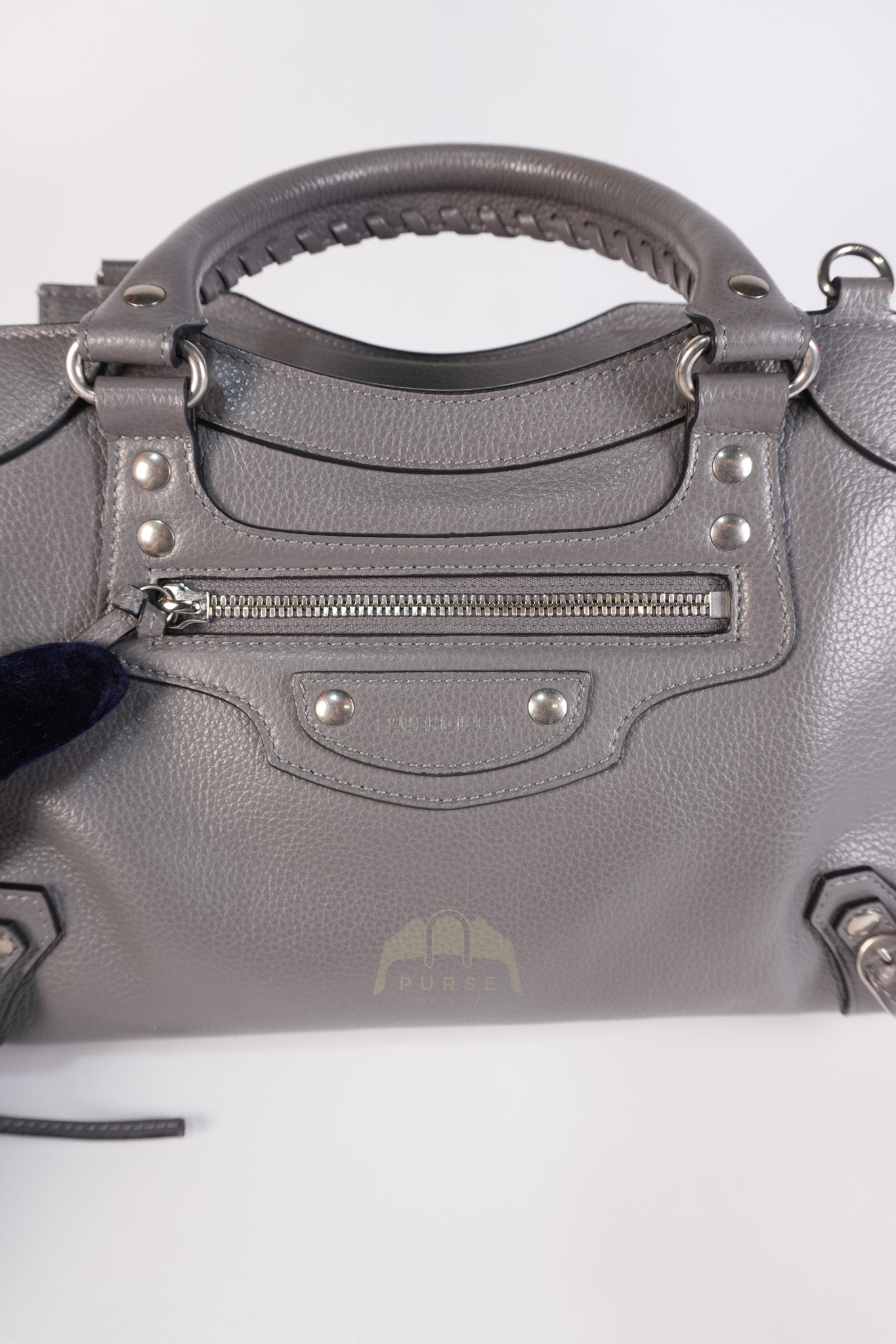 Neo Classic City Small Bag in Grey Grained Calfskin Leather & Silver Hardware | Purse Maison Luxury Bags Shop