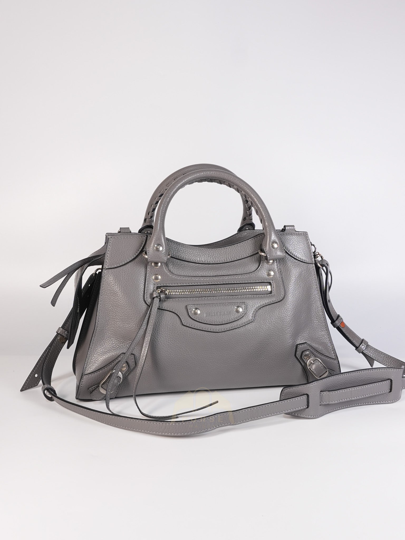Neo Classic City Small Bag in Grey Grained Calfskin Leather & Silver Hardware | Purse Maison Luxury Bags Shop