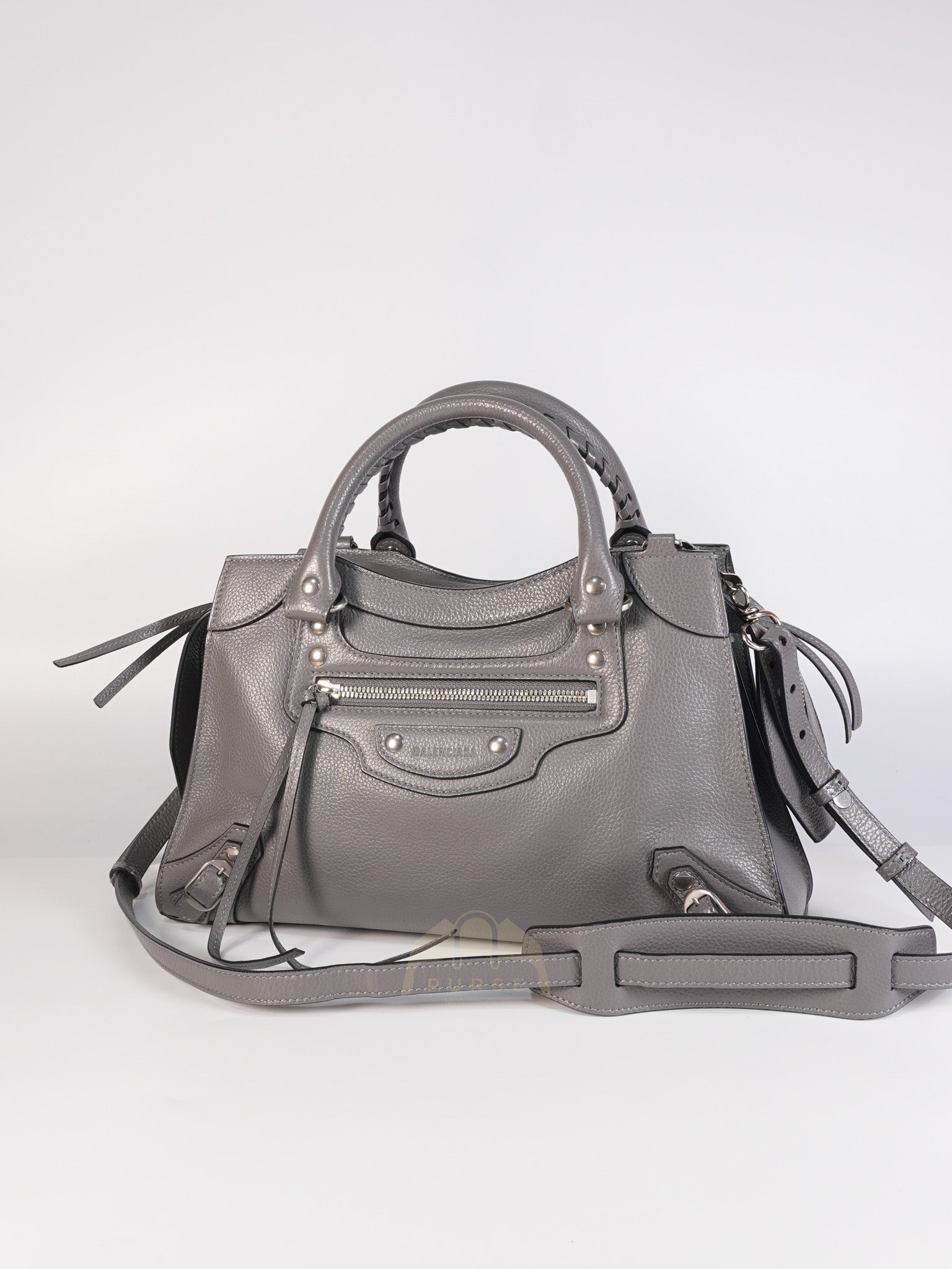 Neo Classic City Small Bag in Grey Grained Calfskin Leather & Silver Hardware | Purse Maison Luxury Bags Shop