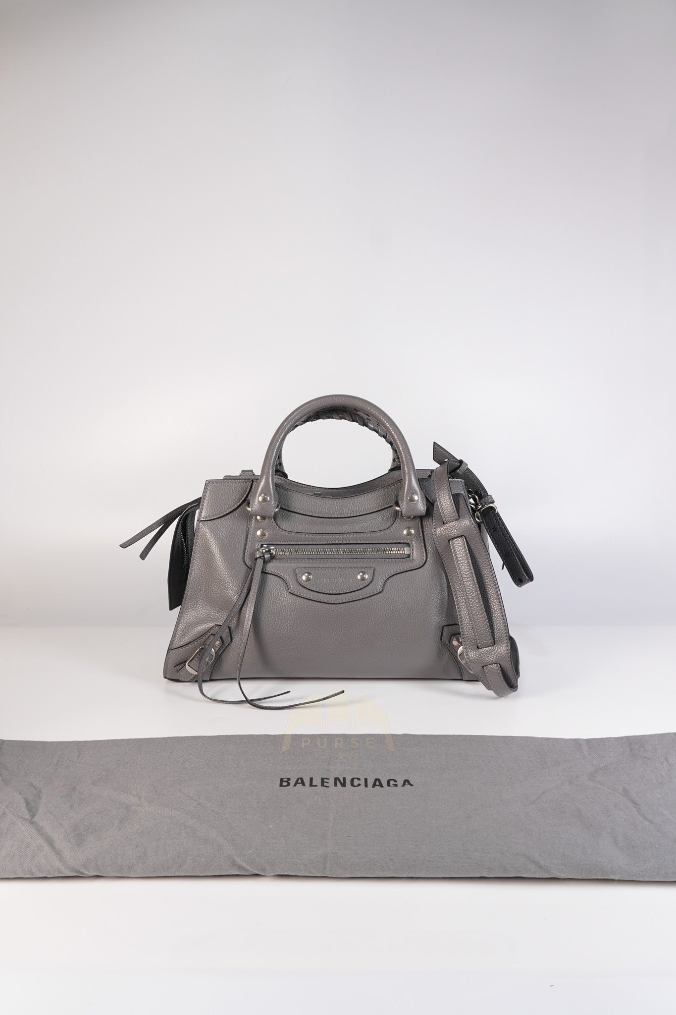 Neo Classic City Small Bag in Grey Grained Calfskin Leather & Silver Hardware | Purse Maison Luxury Bags Shop