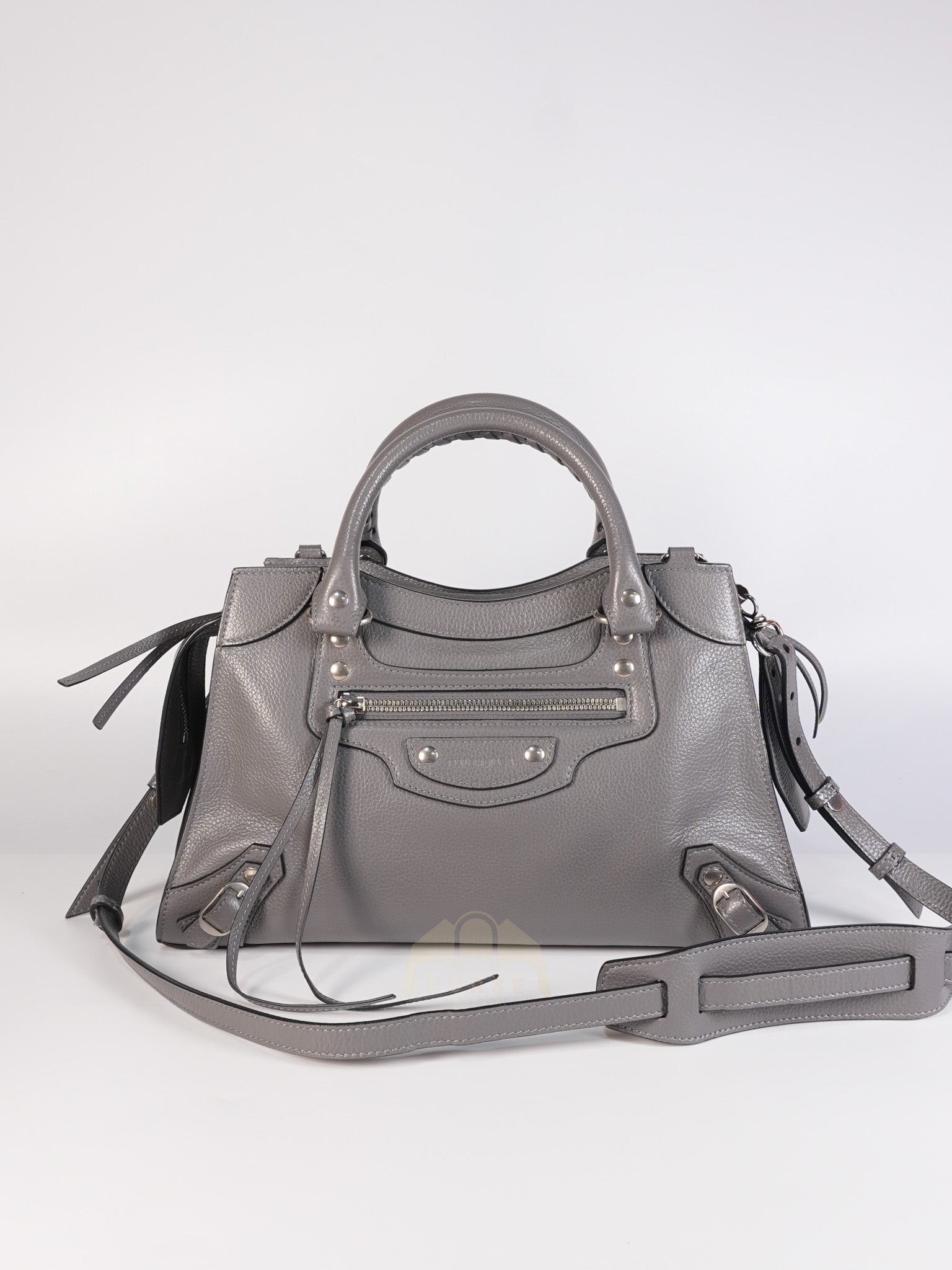 Neo Classic City Small Bag in Grey Grained Calfskin Leather & Silver Hardware | Purse Maison Luxury Bags Shop